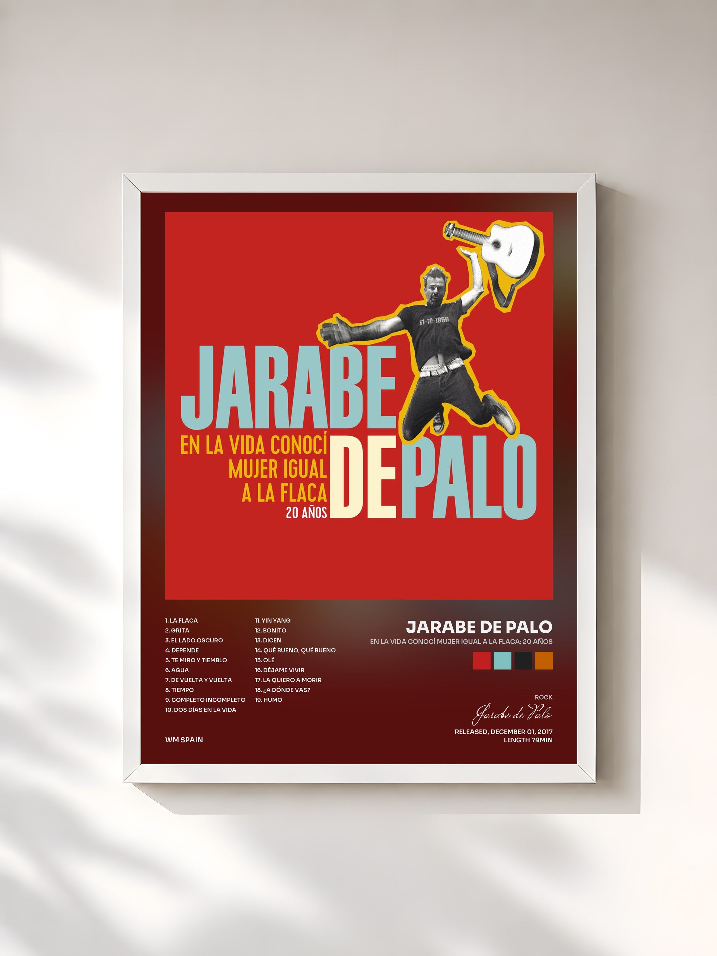 #blanc Tableau de l'album En la vida conocí mujer igual a la Flaca: 20 años de Jarabe de Palo, cadre blanc, imprimé et encadré en France