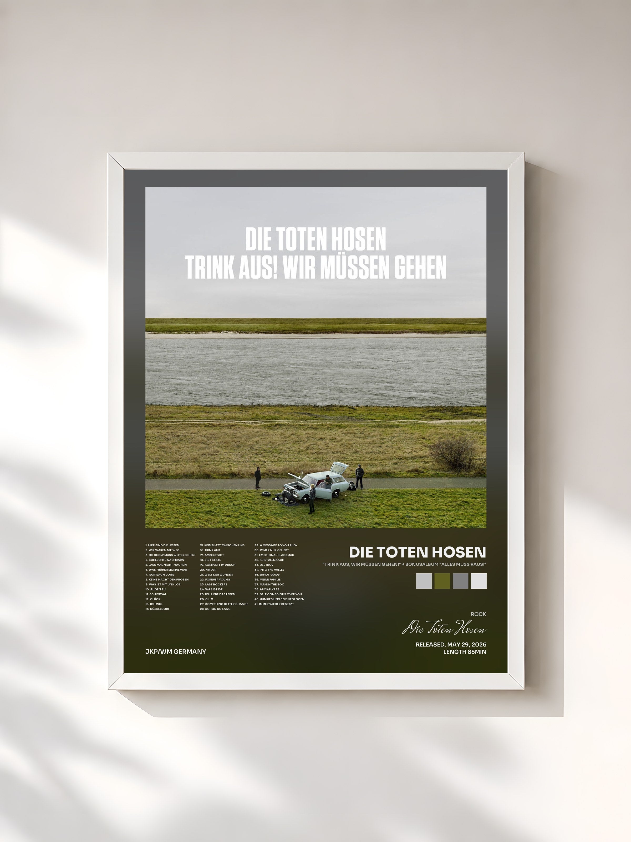 #blanc Tableau de l'album "Trink aus, wir müssen gehen!“ + Bonusalbum "Alles muss raus!“ de Die Toten Hosen, cadre blanc, imprimé et encadré en France