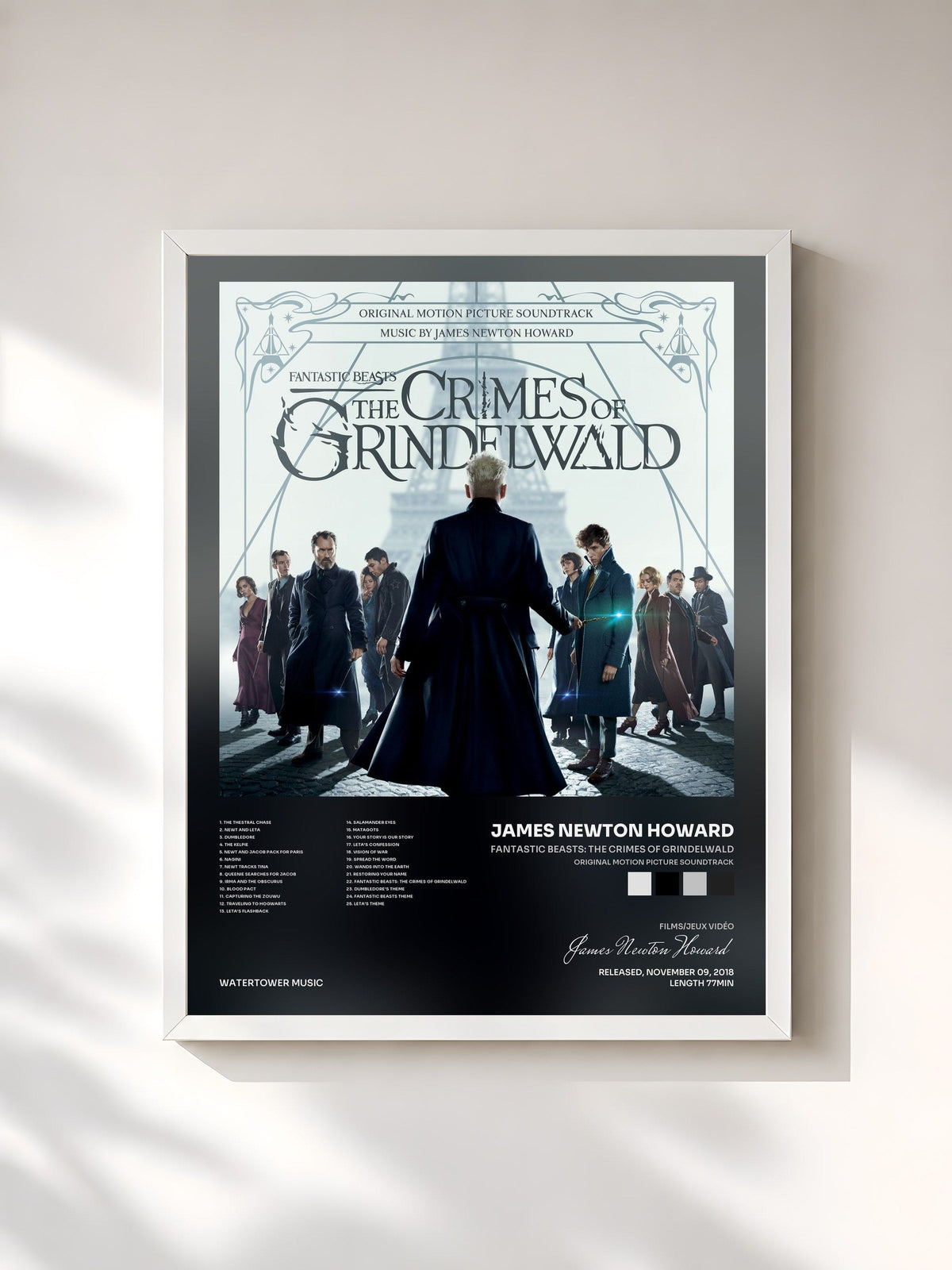 #blanc Fantastic Beasts: The Crimes Of Grindelwald (Original Motion Picture Soundtrack) by James Newton Howard as a framed art print, white frame, printed and framed in France