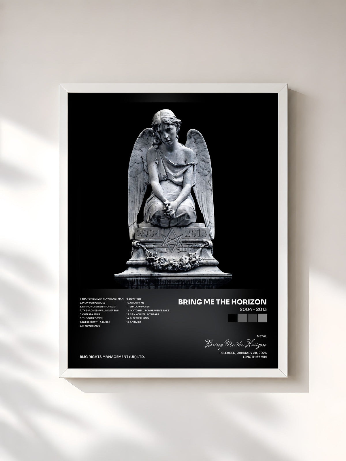 #blanc Tableau de l'album 2004 - 2013 de Bring Me the Horizon, cadre blanc, imprimé et encadré en France