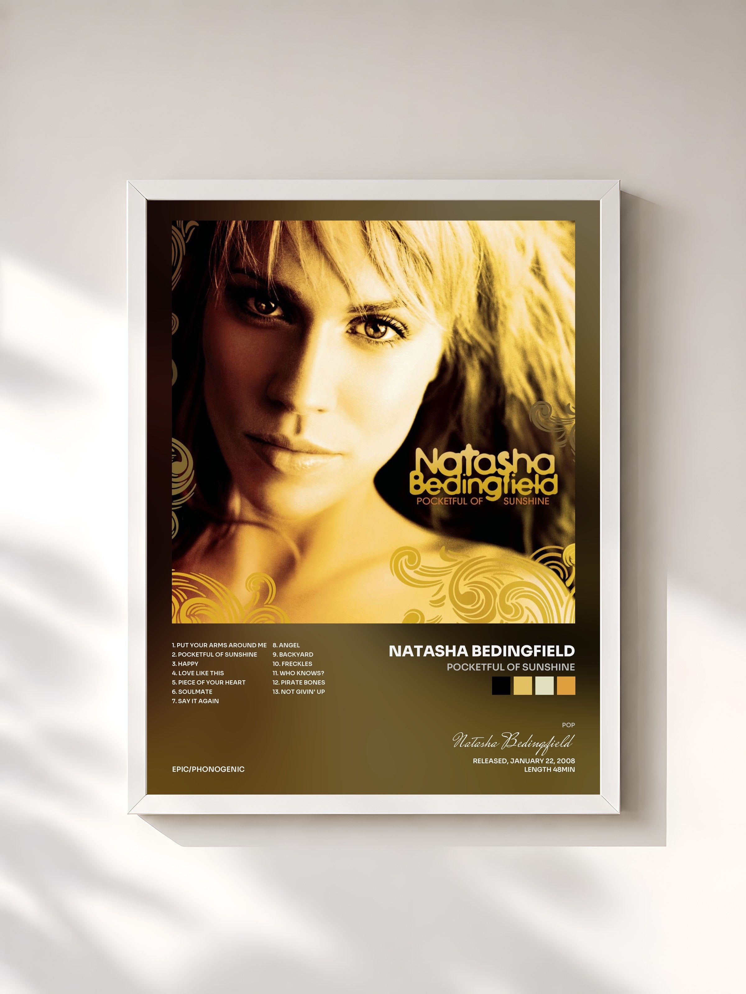 #blanc Tableau de l'album Pocketful Of Sunshine de Natasha Bedingfield, cadre blanc, imprimé et encadré en France