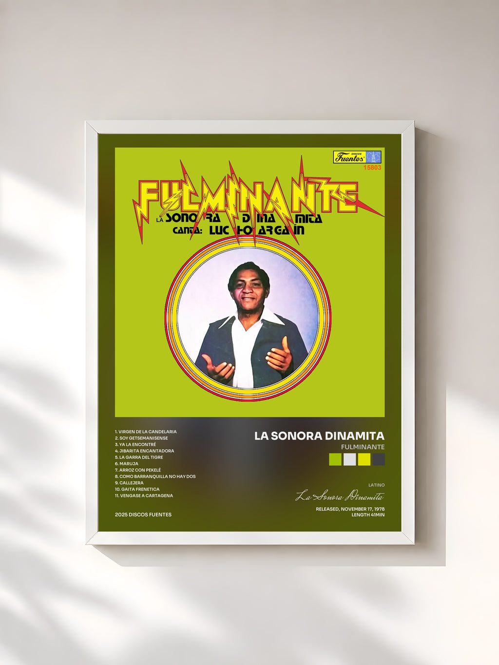 #blanc Tableau de l'album Fulminante de La Sonora Dinamita, cadre blanc, imprimé et encadré en France