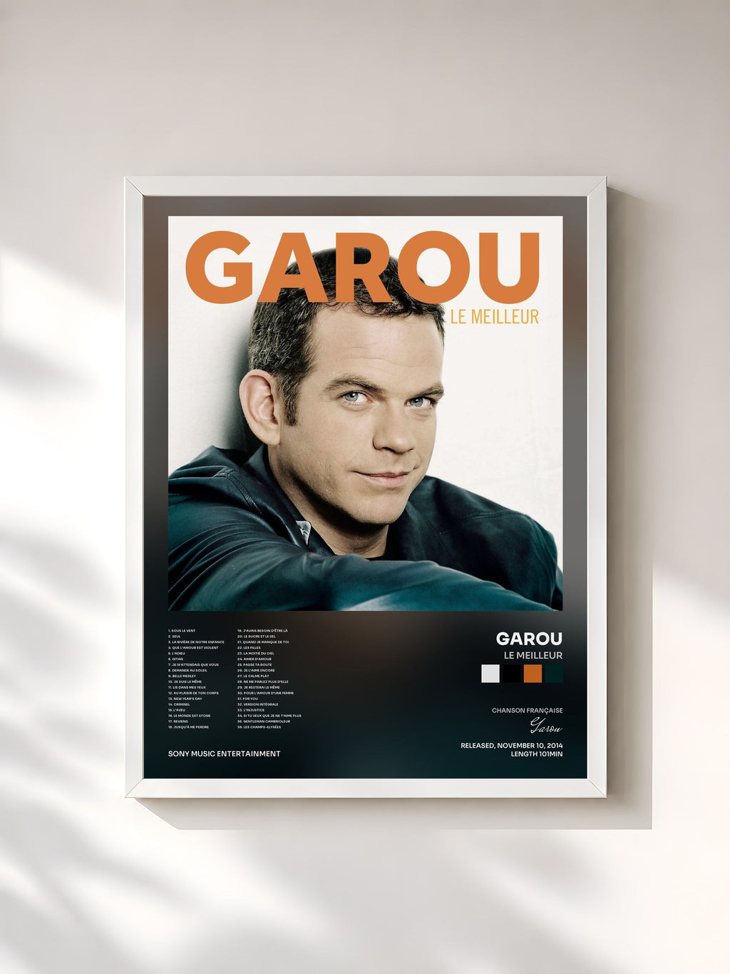#blanc Le Meilleur de Garou en lámina enmarcada, marco blanco, impresa y enmarcada en Francia