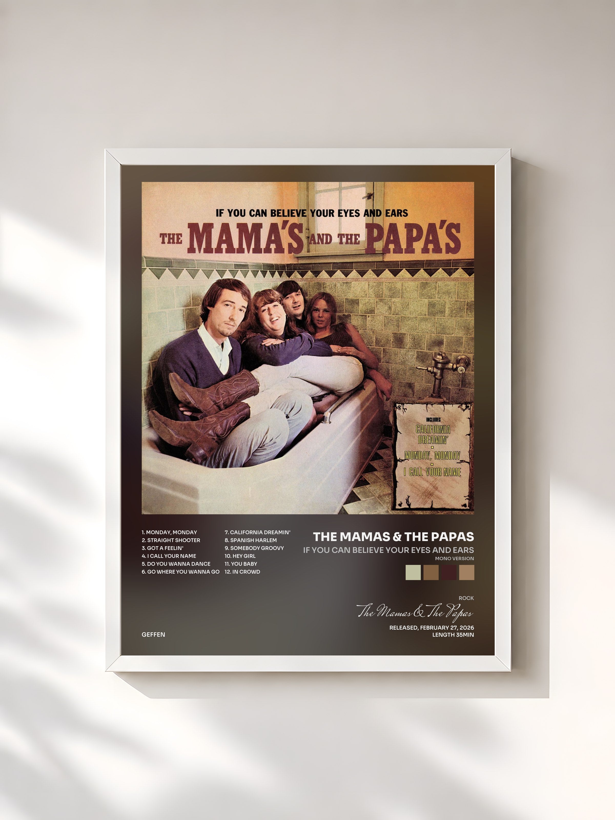 #blanc Tableau de l'album If You Can Believe Your Eyes And Ears (Mono Version) de The Mamas & The Papas, cadre blanc, imprimé et encadré en France