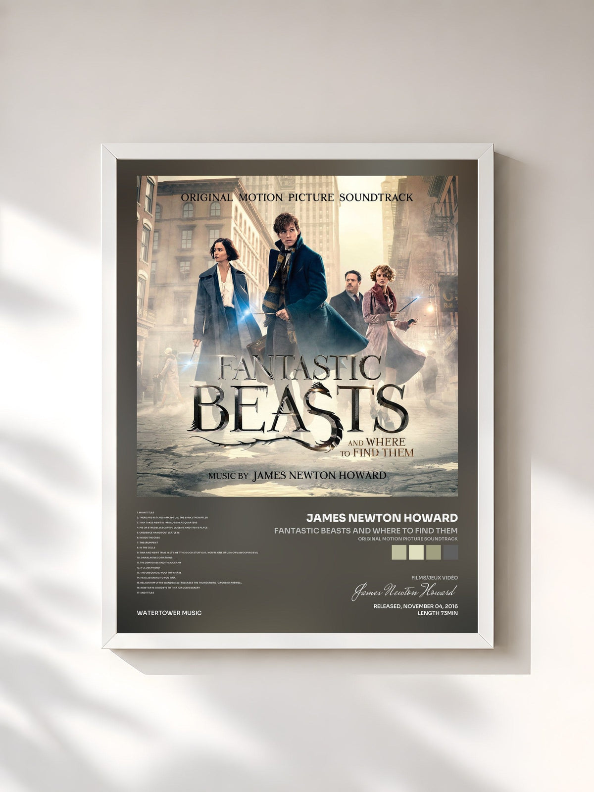 #blanc Fantastic Beasts and Where to Find Them (Original Motion Picture Soundtrack) by James Newton Howard as a framed art print, white frame, printed and framed in France