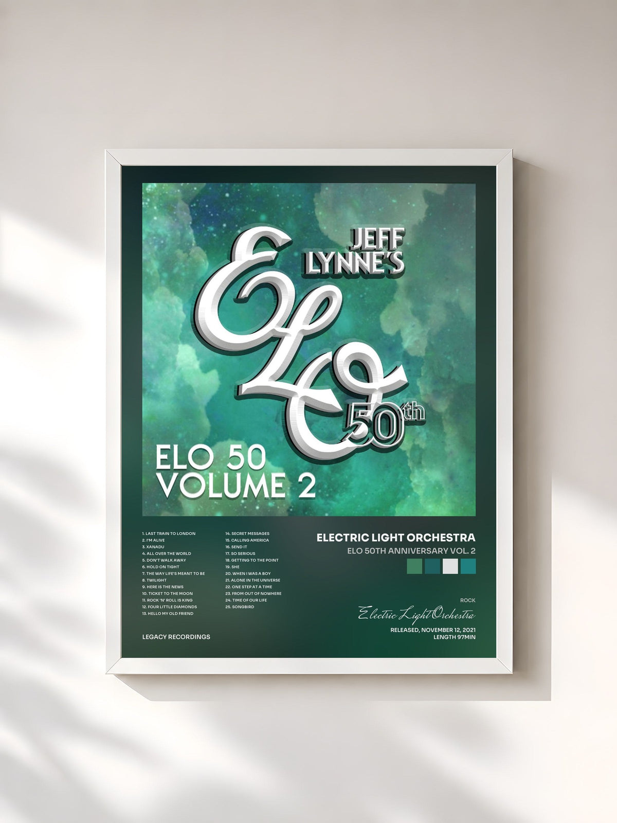 #blanc Tableau de l'album ELO 50th Anniversary Vol. 2 de Electric Light Orchestra, cadre blanc, imprimé et encadré en France
