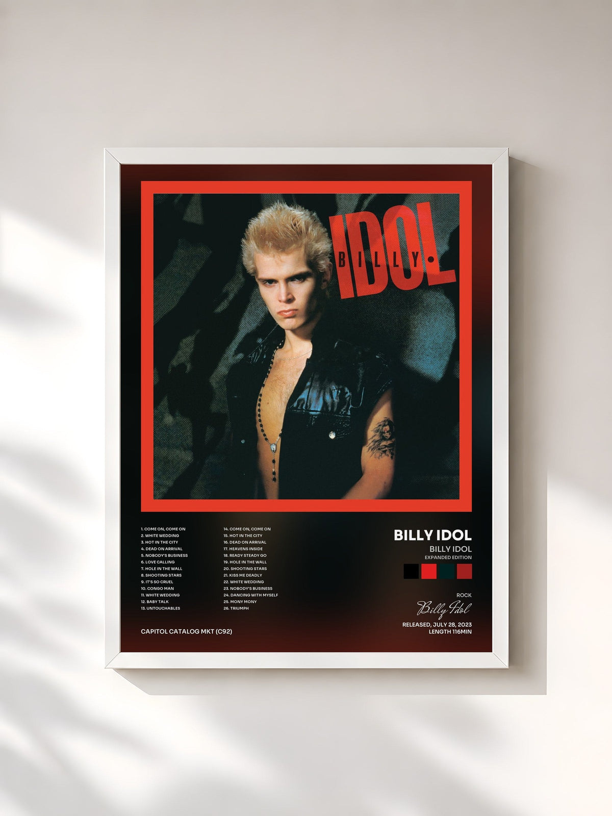 #blanc Tableau de l'album Billy Idol (Expanded Edition) de Billy Idol, cadre blanc, imprimé et encadré en France