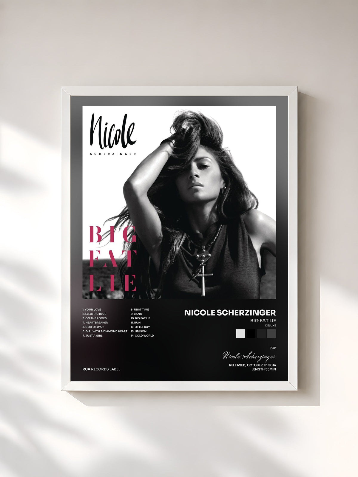 #blanc Big Fat Lie (Deluxe) by Nicole Scherzinger as a framed art print, white frame, printed and framed in France