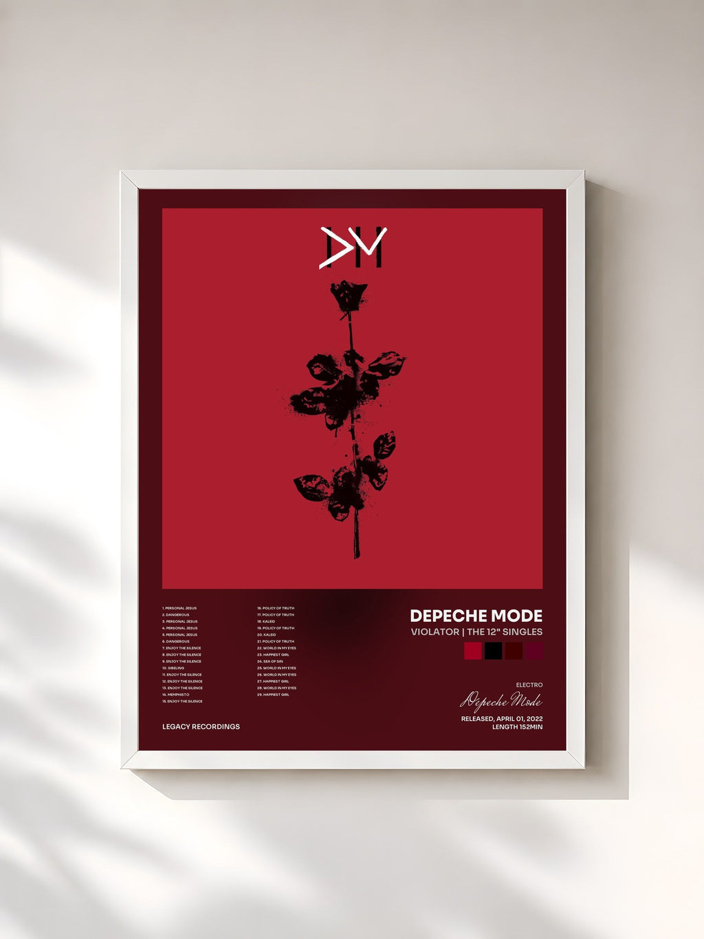 #blanc Violator | The 12" Singles von Depeche Mode als gerahmter Kunstdruck, weißer Rahmen, gedruckt und gerahmt in Frankreich