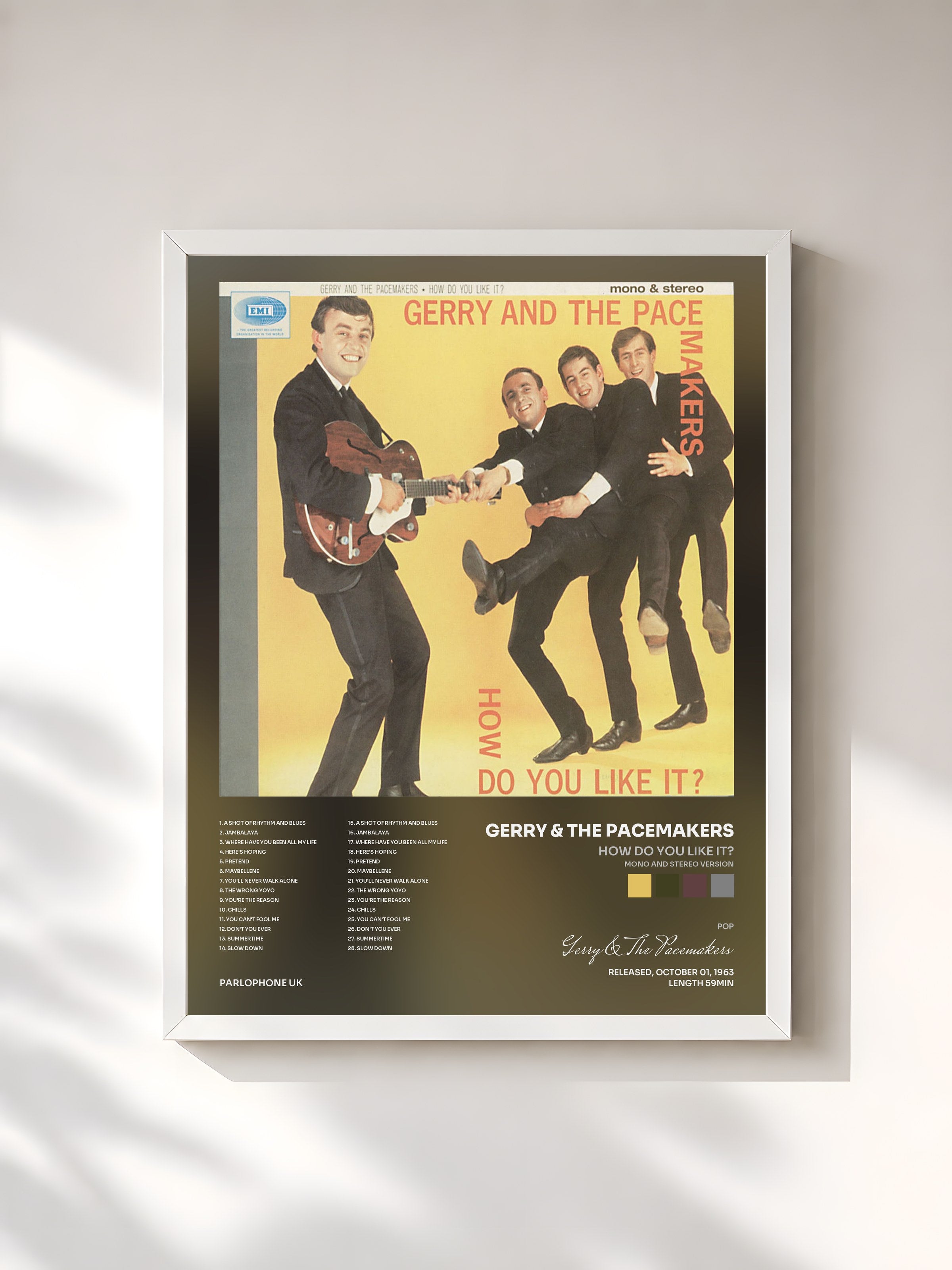 #blanc Tableau de l'album How Do You Like It? (Mono And Stereo Version) de Gerry & The Pacemakers, cadre blanc, imprimé et encadré en France