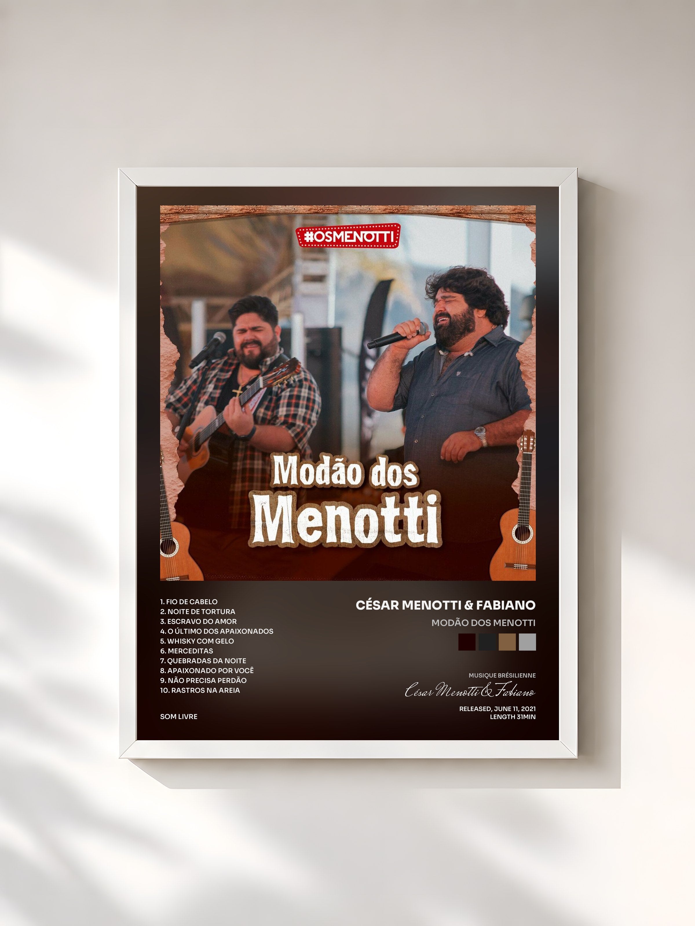 #blanc Tableau de l'album Modão Dos Menotti de César Menotti & Fabiano, cadre blanc, imprimé et encadré en France