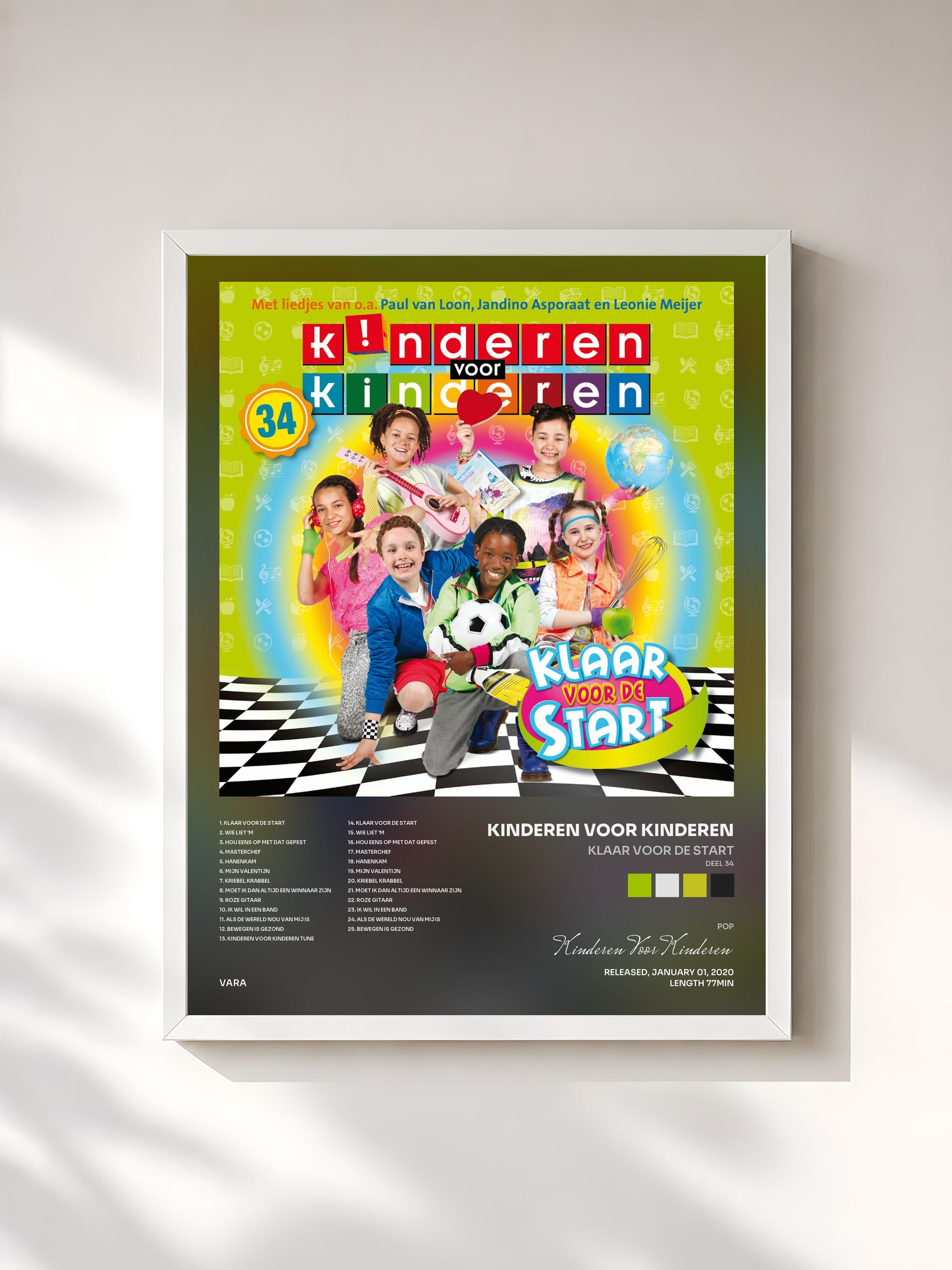 #blanc Tableau de l'album Klaar Voor De Start (Deel 34) de Kinderen Voor Kinderen, cadre blanc, imprimé et encadré en France