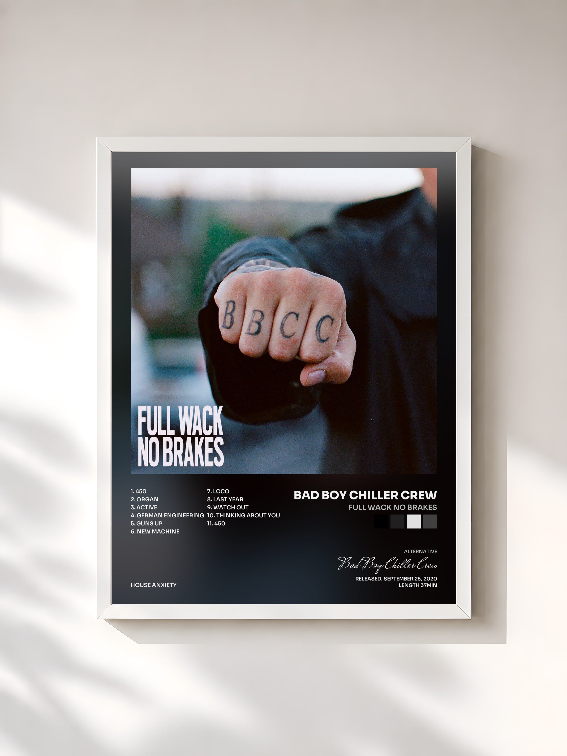 #blanc Tableau de l'album Full Wack No Brakes de Bad Boy Chiller Crew, cadre blanc, imprimé et encadré en France