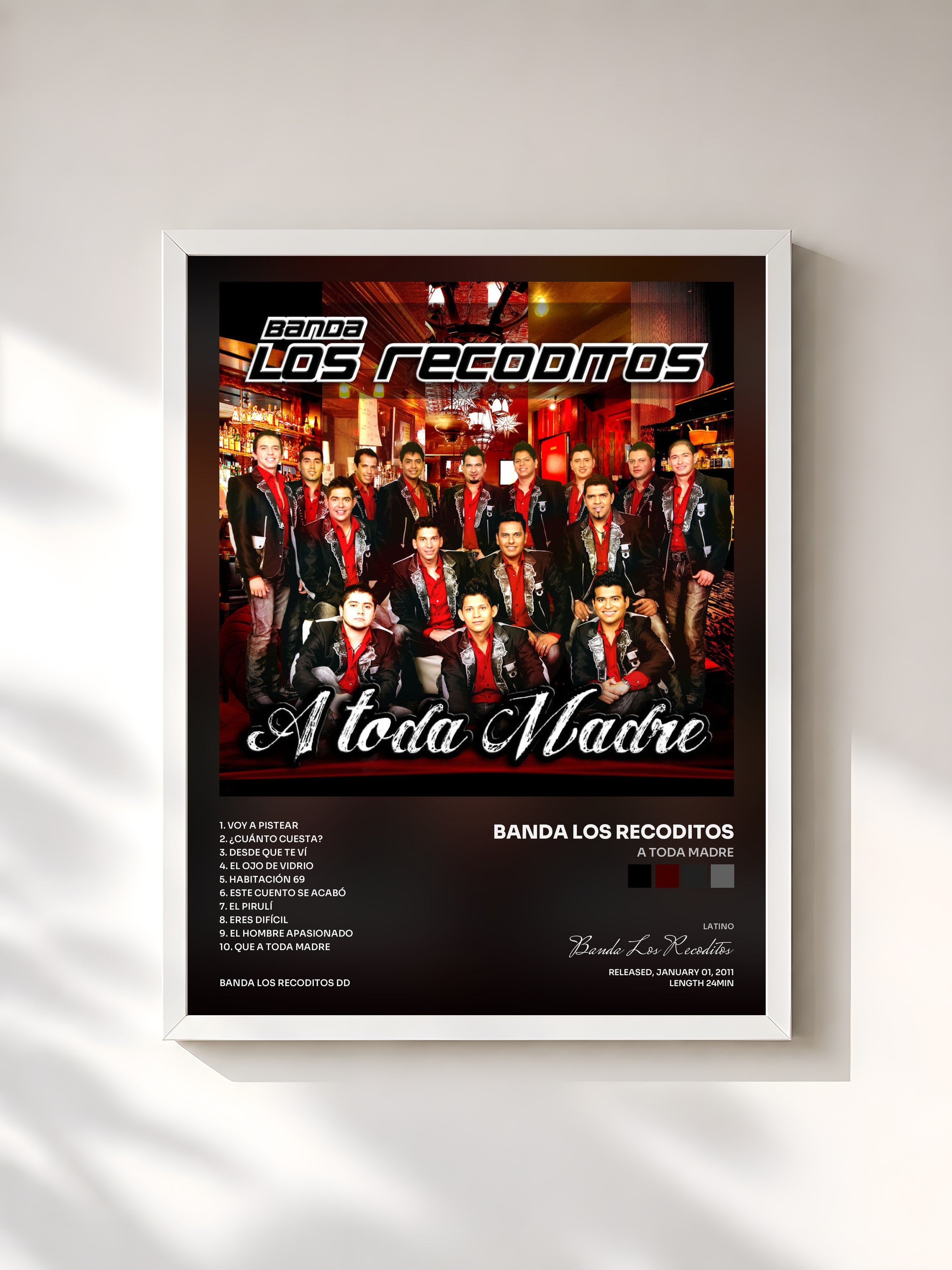 #blanc Tableau de l'album A Toda Madre de Banda Los Recoditos, cadre blanc, imprimé et encadré en France