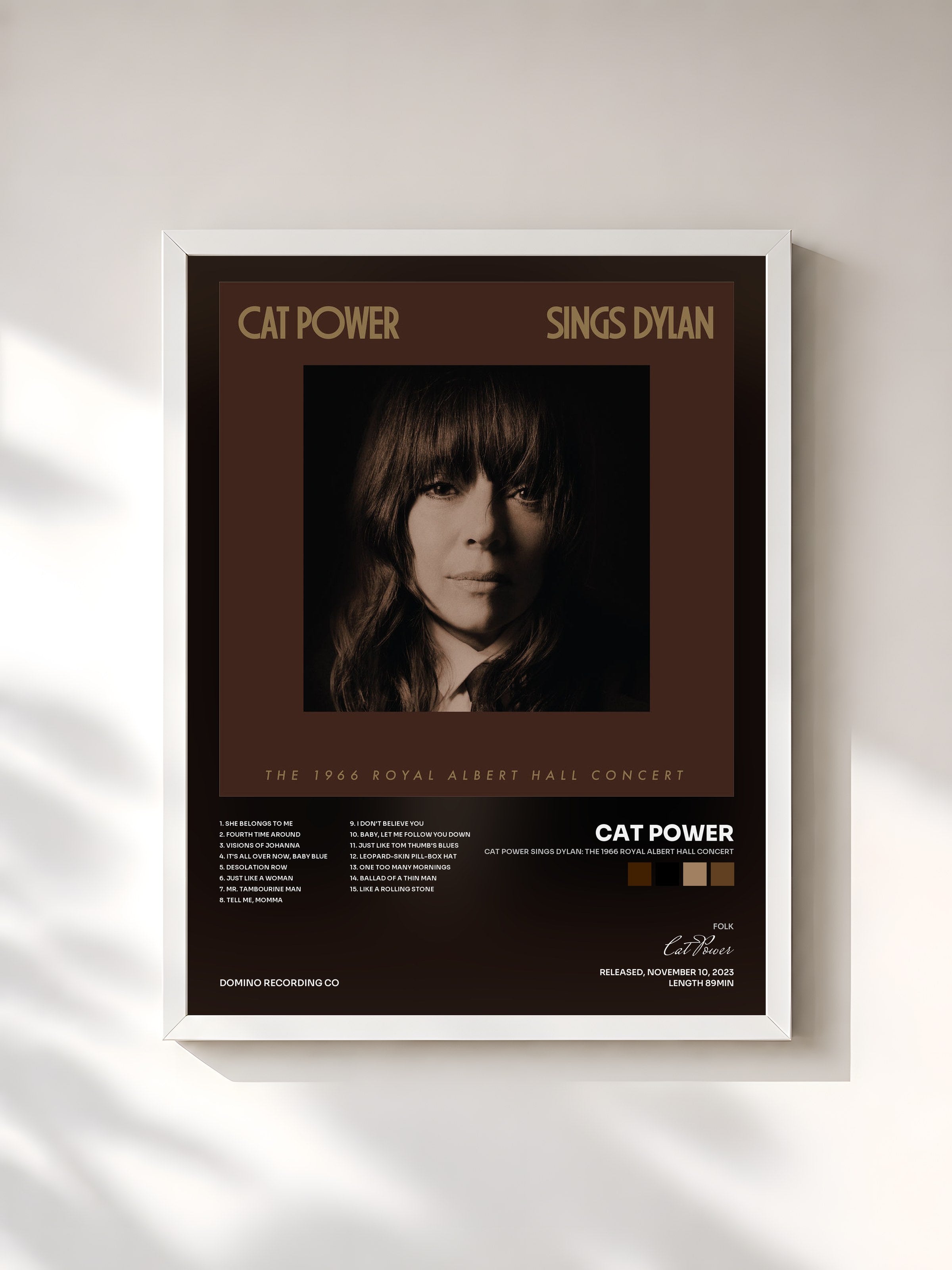 #blanc Tableau de l'album Cat Power Sings Dylan: The 1966 Royal Albert Hall Concert de Cat Power, cadre blanc, imprimé et encadré en France