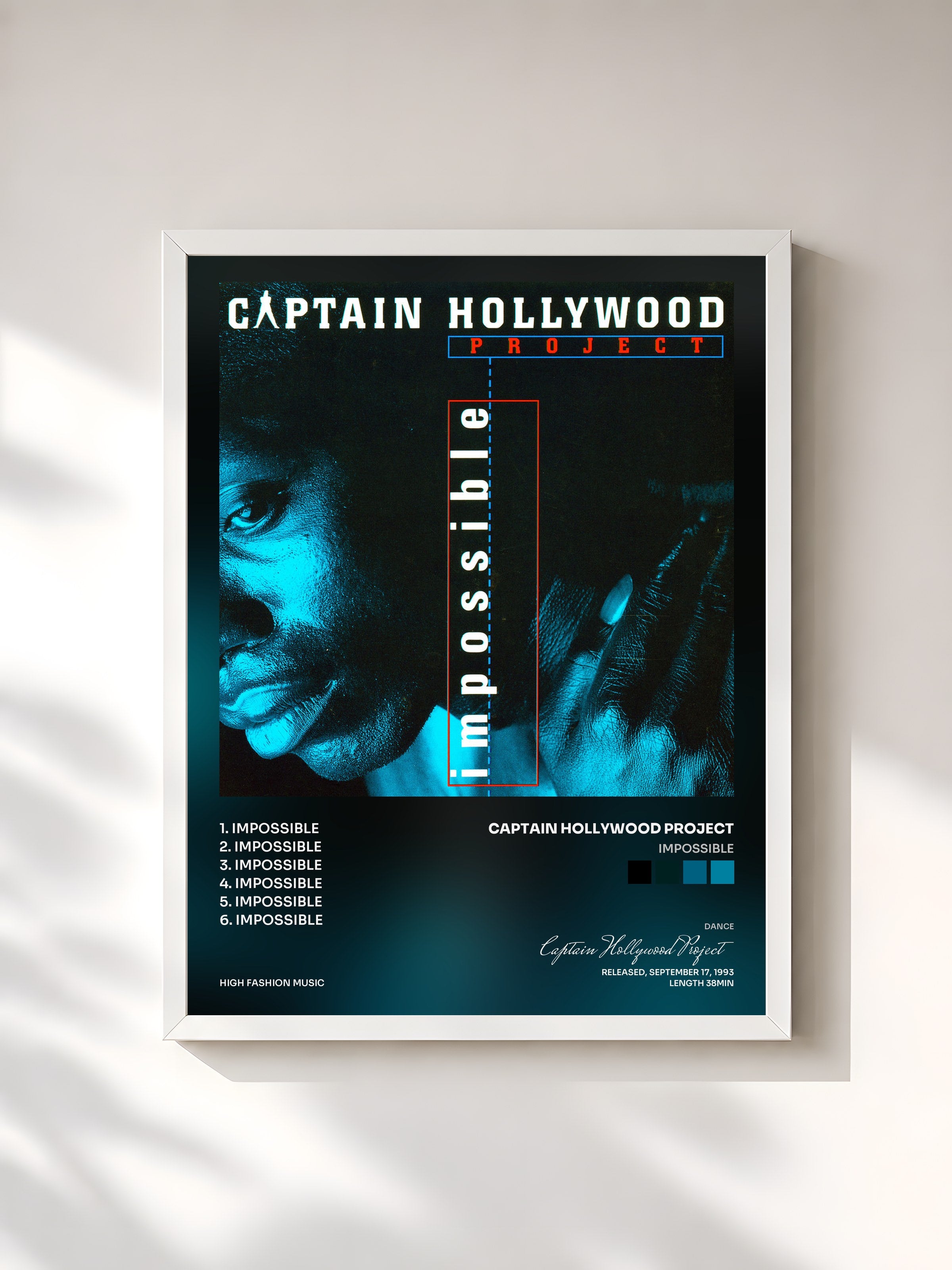 #blanc Tableau de l'album Impossible de Captain Hollywood Project, cadre blanc, imprimé et encadré en France