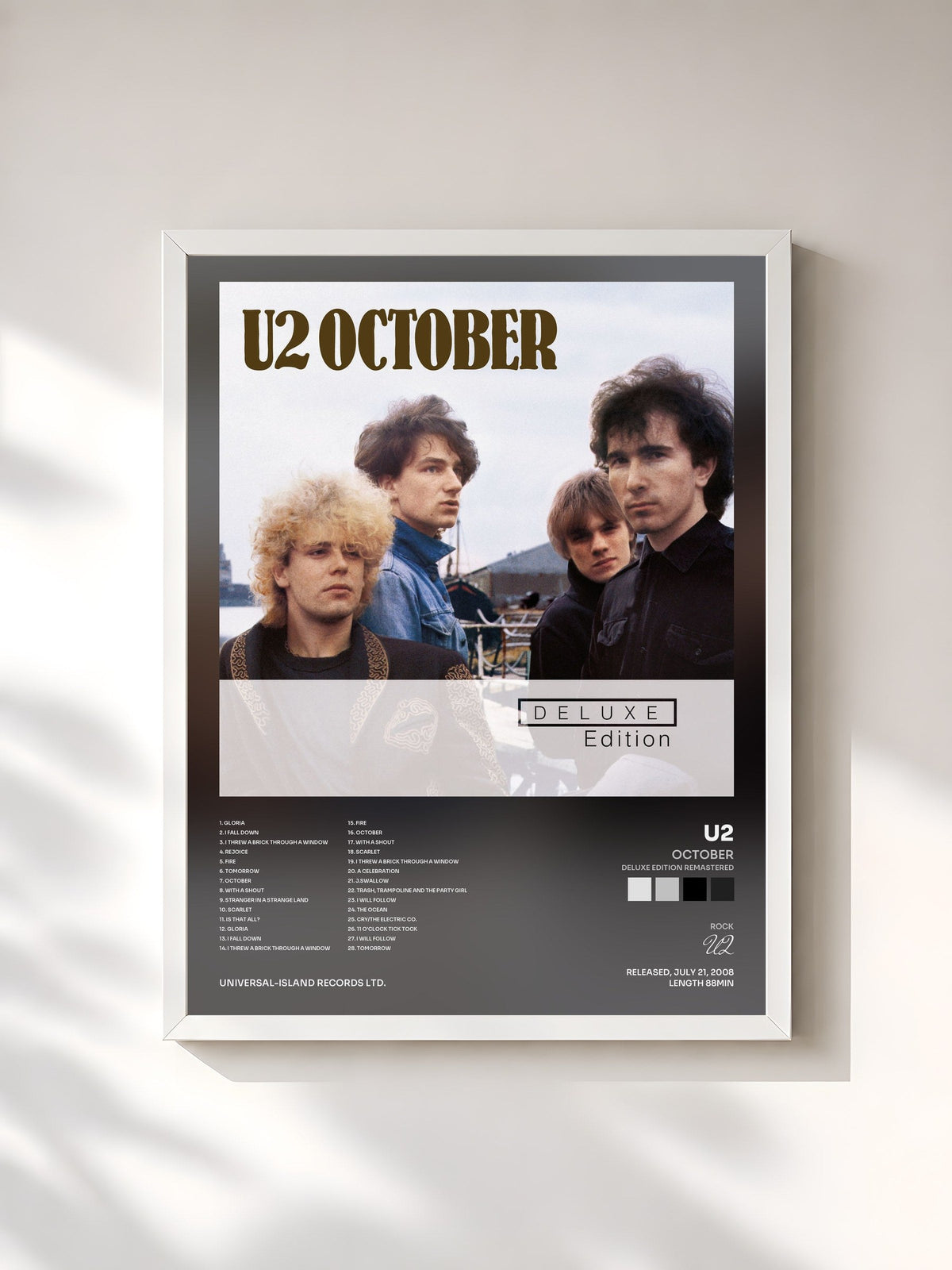 #blanc October (Deluxe Edition Remastered) by U2 as a framed art print, white frame, printed and framed in France