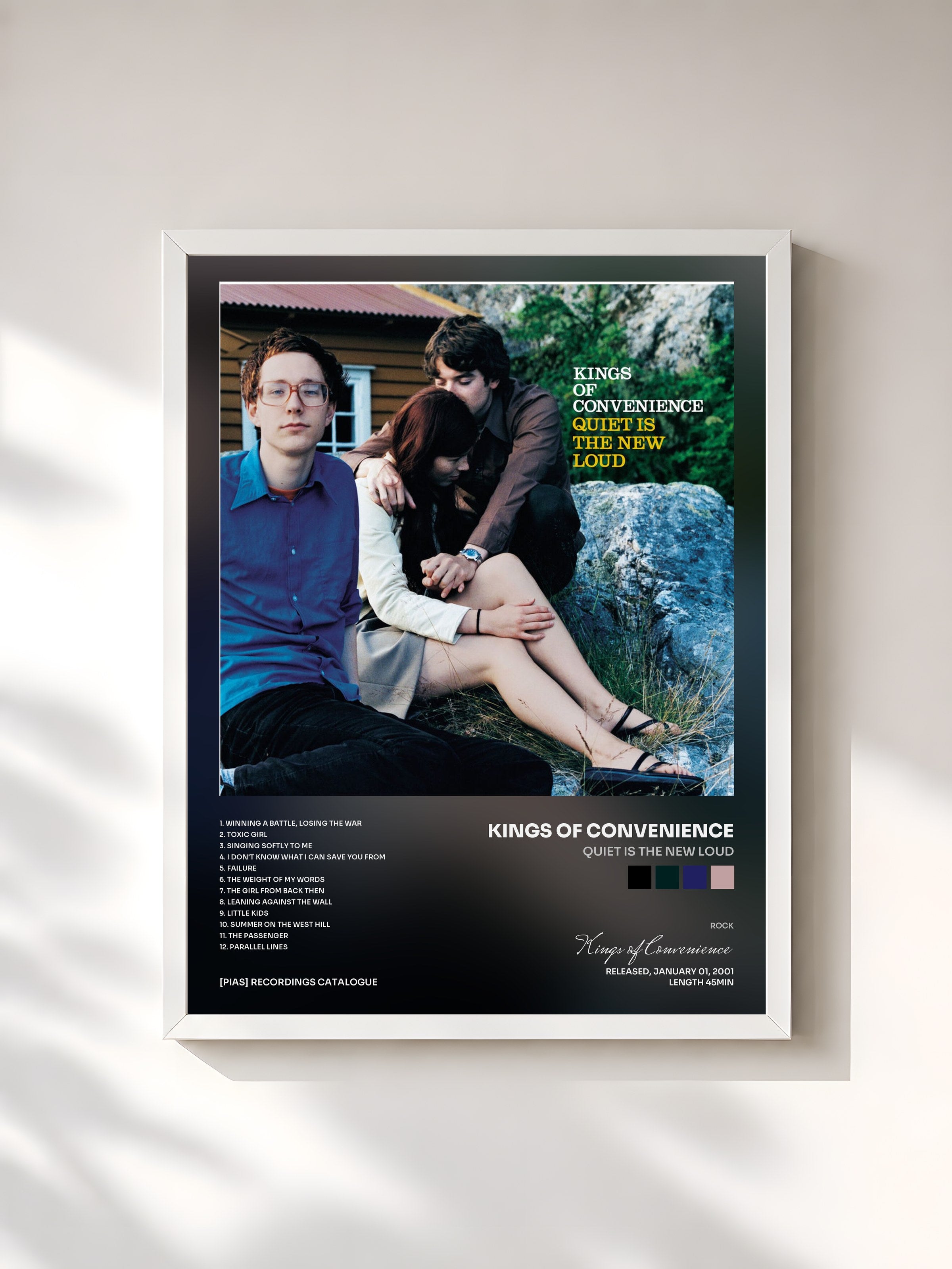 #blanc Tableau de l'album Quiet Is The New Loud de Kings of Convenience, cadre blanc, imprimé et encadré en France