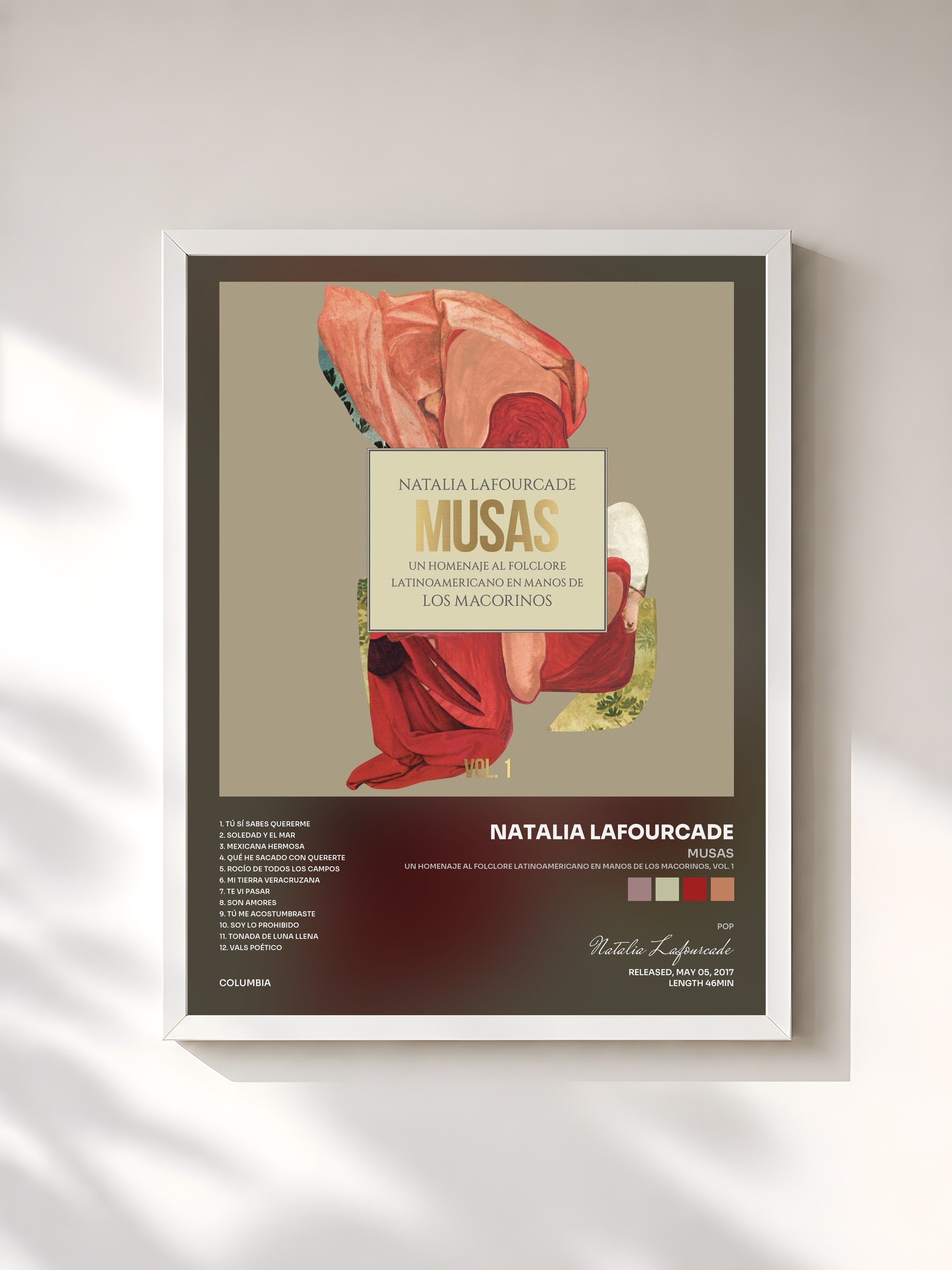 #blanc Tableau de l'album Musas (Un Homenaje al Folclore Latinoamericano en Manos de Los Macorinos, Vol. 1) de Natalia Lafourcade, cadre blanc, imprimé et encadré en France