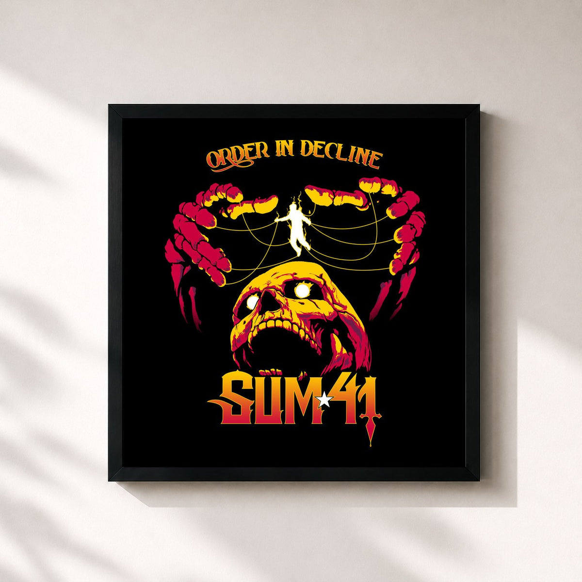 #noir Order In Decline by Sum 41 as a square framed art print, black 32x32 cm frame