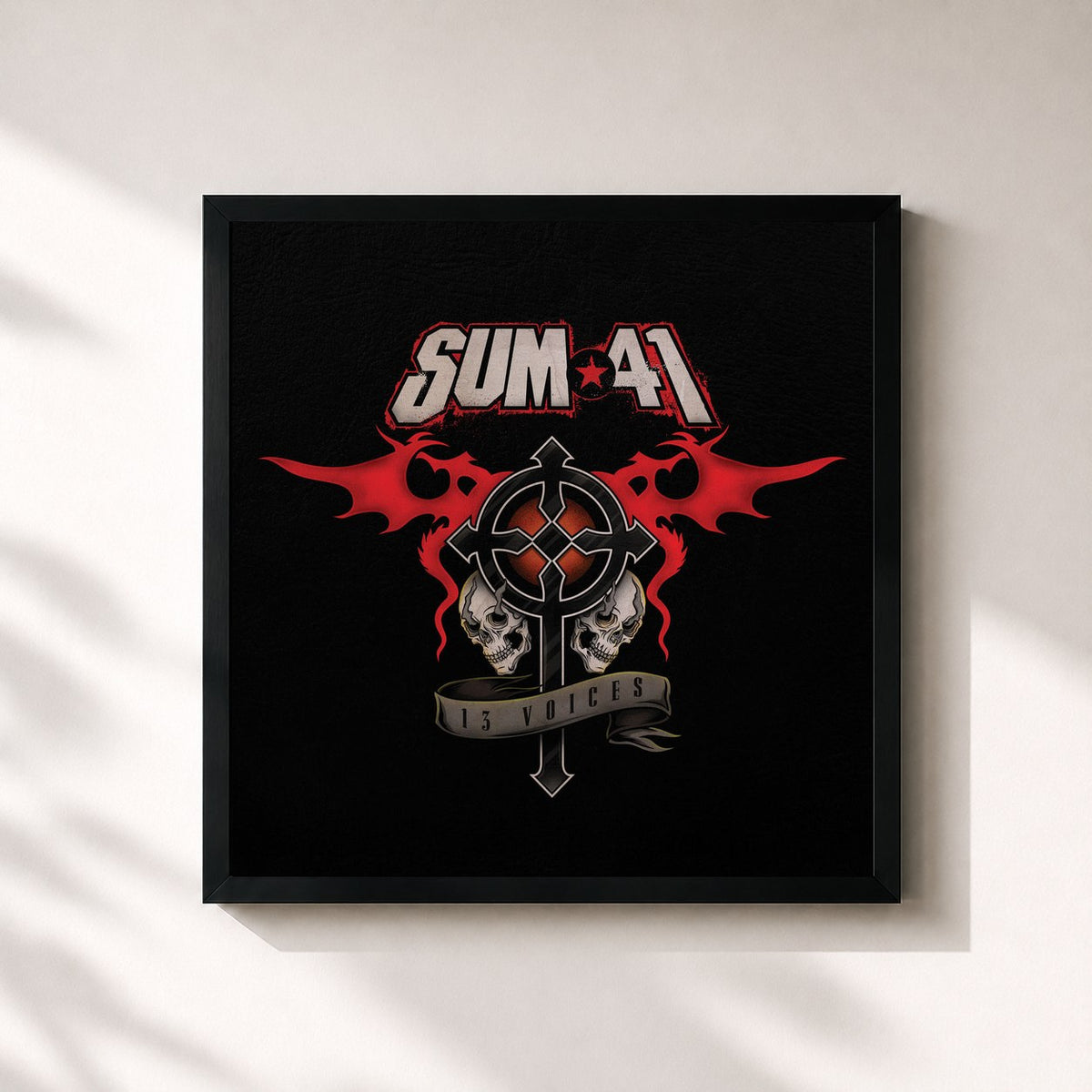 #noir 13 Voices by Sum 41 as a square framed art print, black 32x32 cm frame