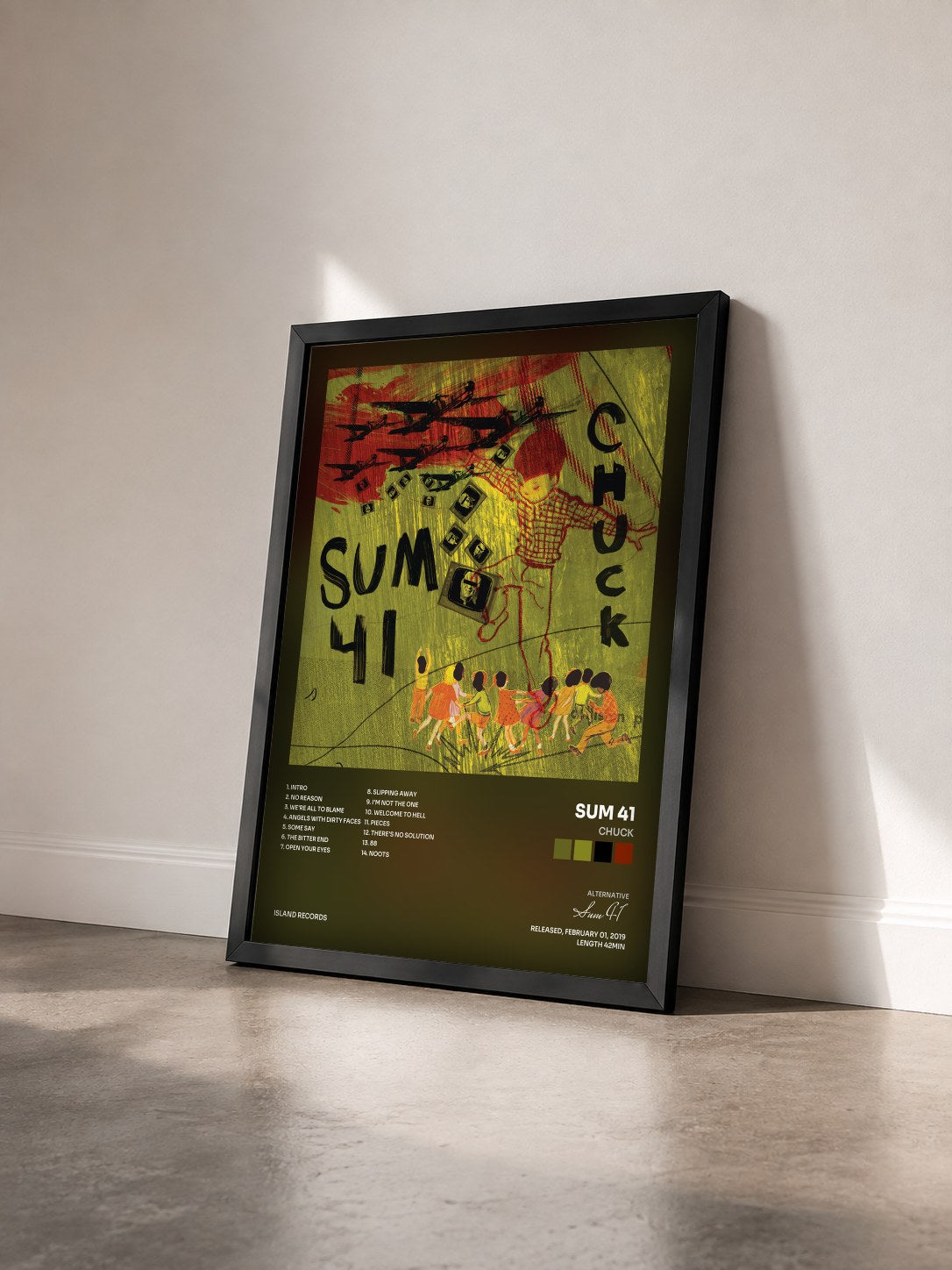 #noir Chuck by Sum 41 as a framed art print seen at an angle, black frame