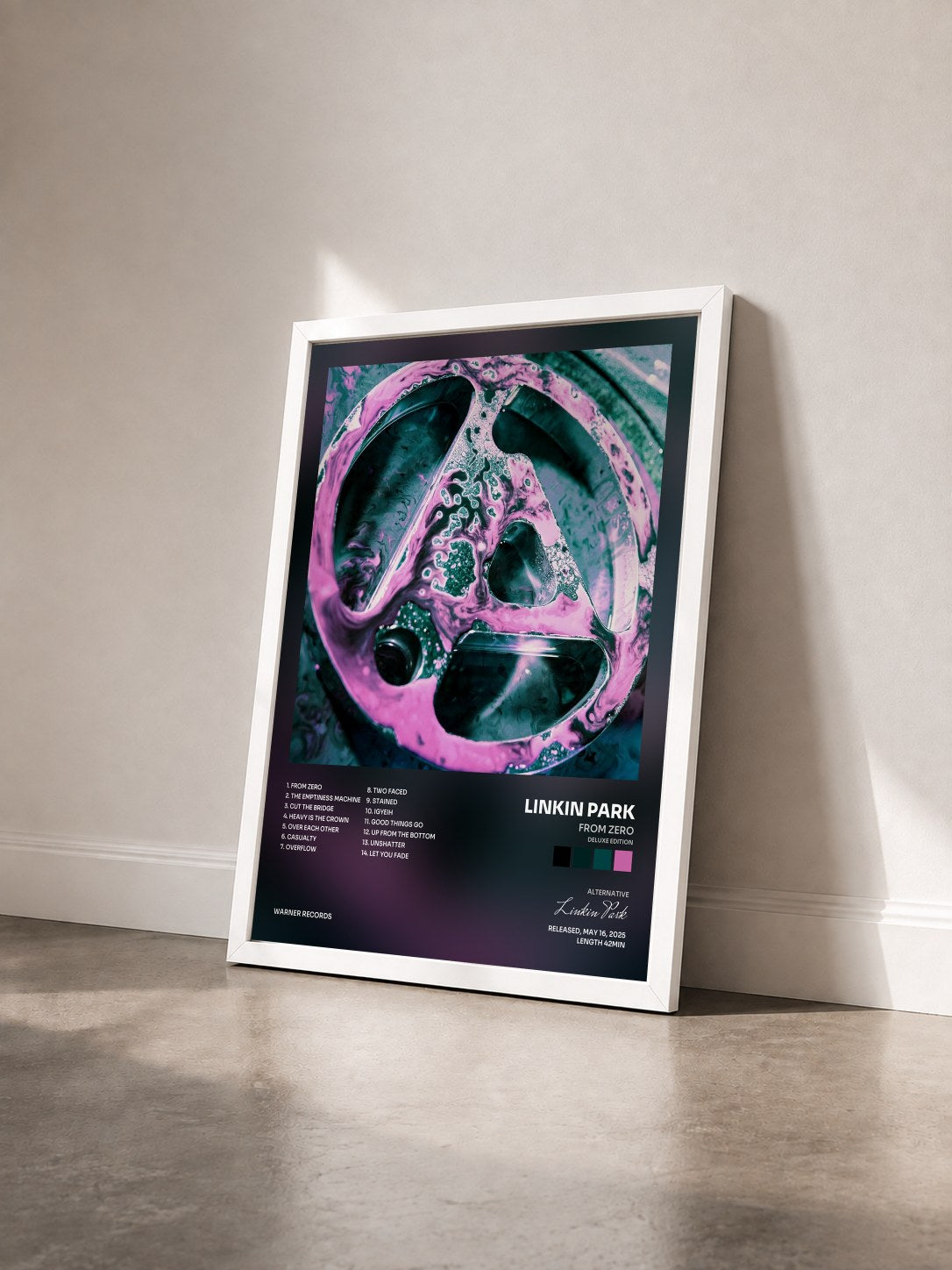 #blanc From Zero (Deluxe Edition) di Linkin Park in stampa incorniciata vista di tre quarti, cornice bianca