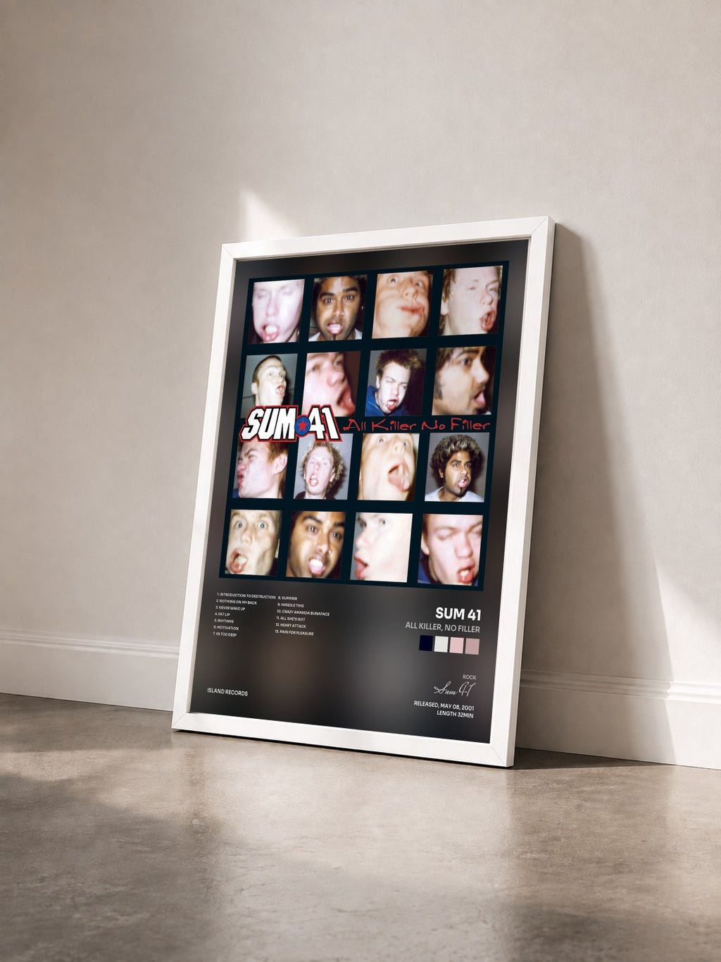 #blanc Tableau de l'album All Killer, No Filler de Sum 41 vu de trois quarts, cadre blanc