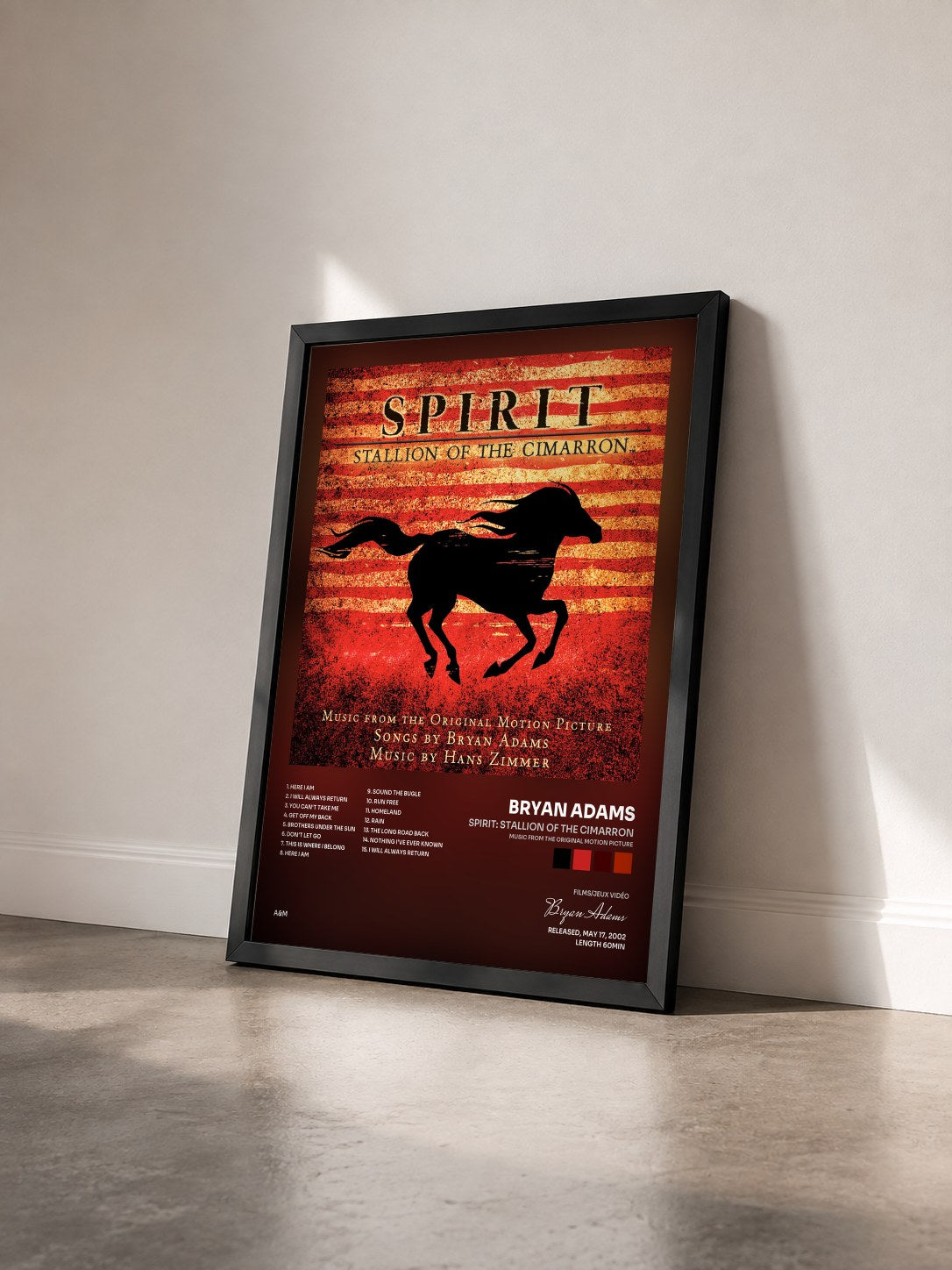 #noir Spirit: Stallion Of The Cimarron (Music From The Original Motion Picture) de Bryan Adams en lámina enmarcada vista de tres cuartos, marco negro