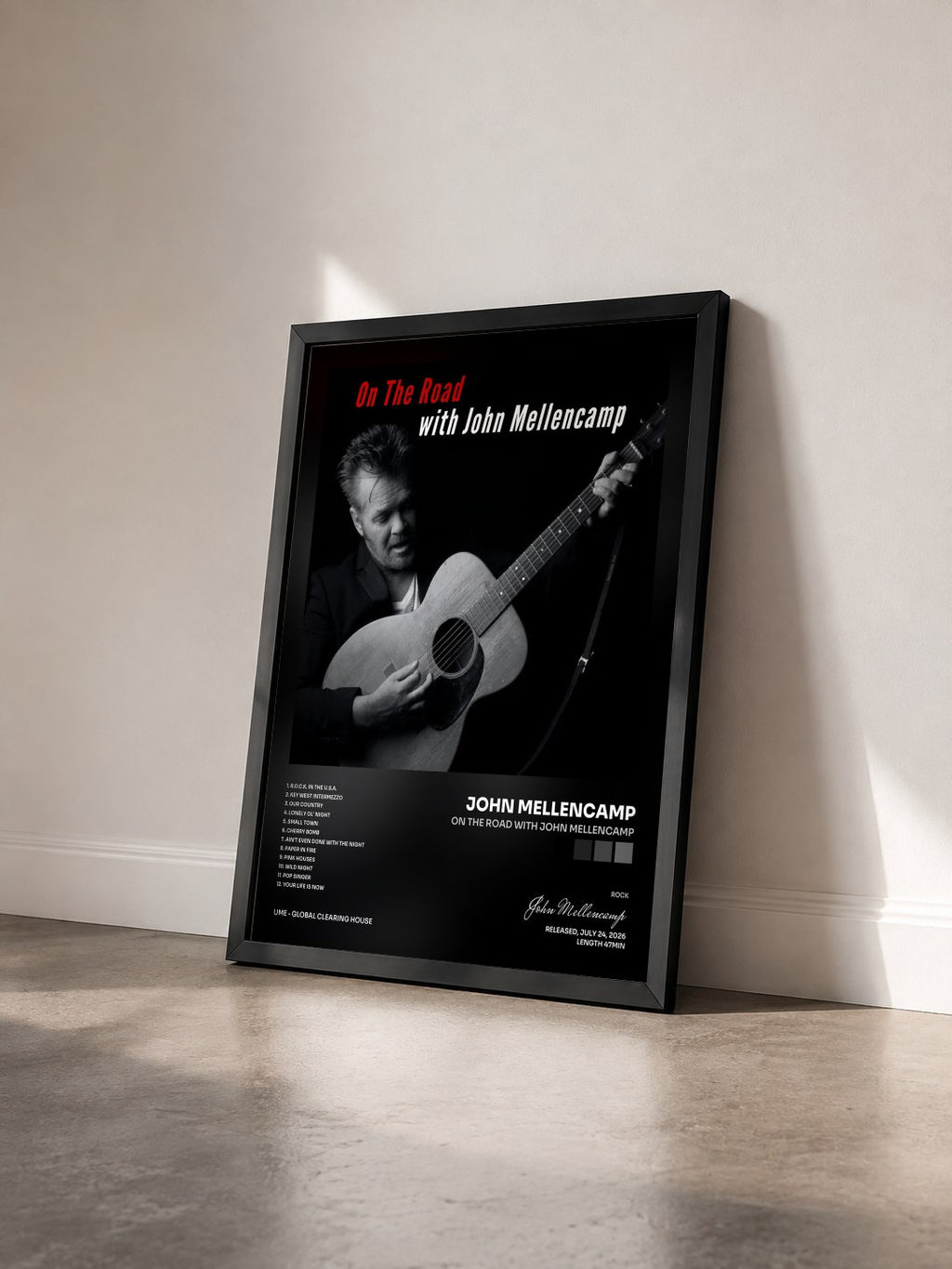 #noir On The Road With John Mellencamp by John Mellencamp as a framed art print seen at an angle, black frame