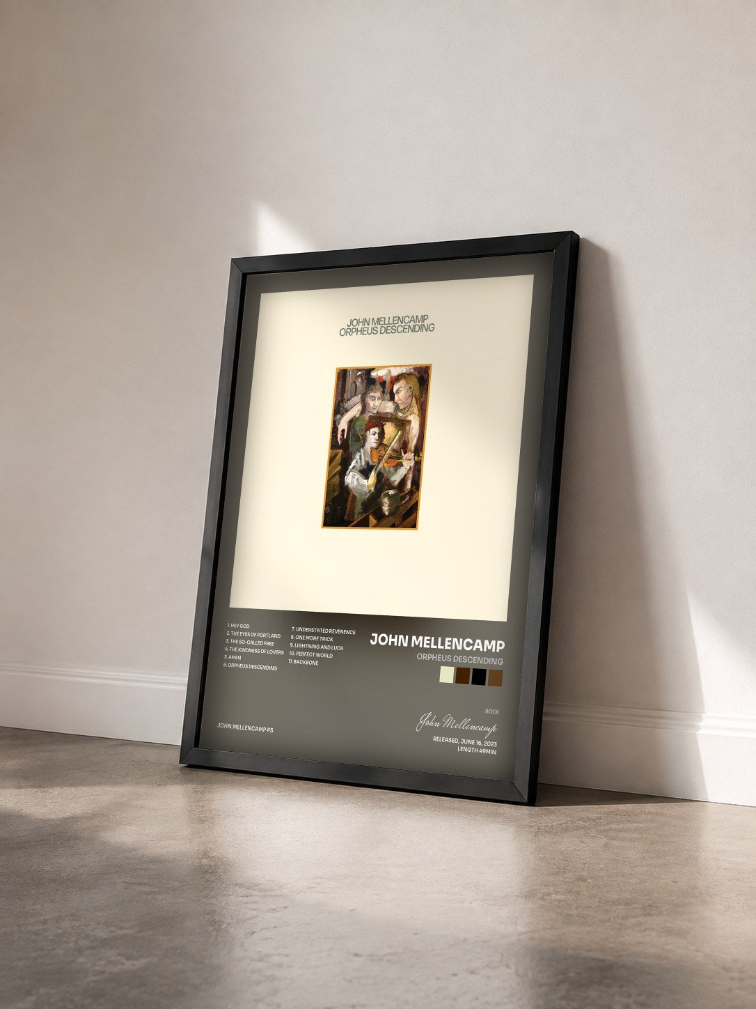 #noir Orpheus Descending by John Mellencamp as a framed art print seen at an angle, black frame