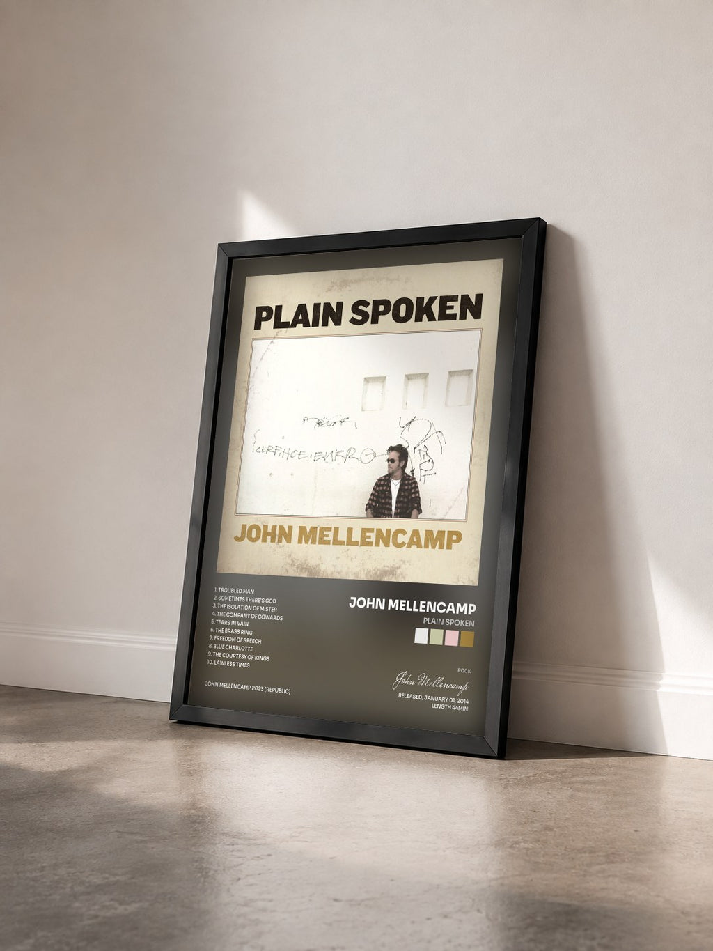 #noir Plain Spoken de John Mellencamp en lámina enmarcada vista de tres cuartos, marco negro