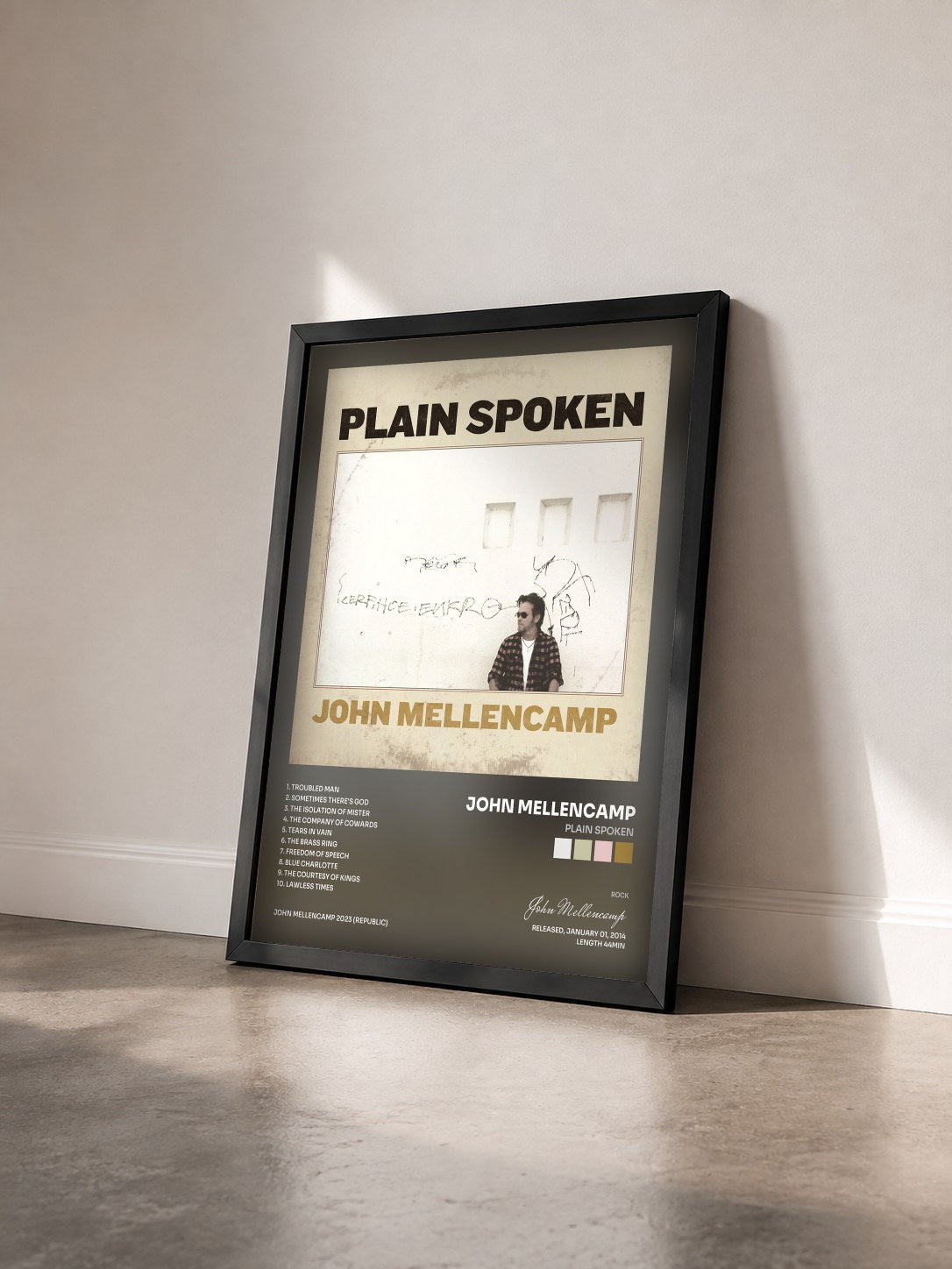 #noir Plain Spoken by John Mellencamp as a framed art print seen at an angle, black frame