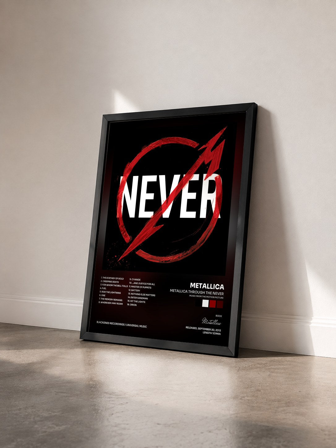 #noir Tableau de l'album Metallica Through The Never (Music From The Motion Picture) de Metallica vu de trois quarts, cadre noir