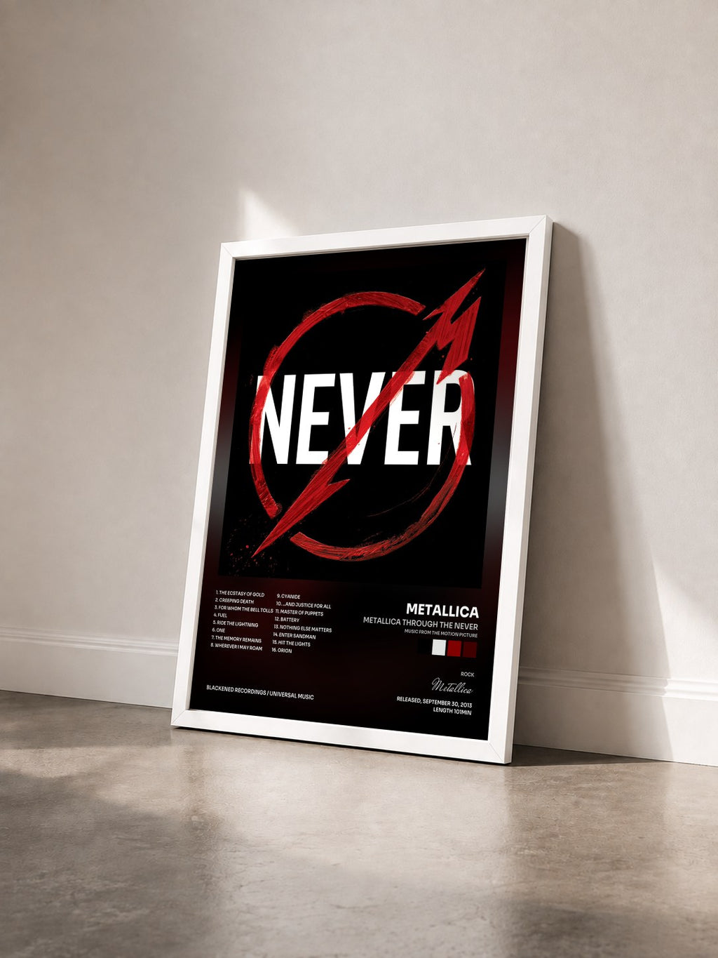 #blanc Tableau de l'album Metallica Through The Never (Music From The Motion Picture) de Metallica vu de trois quarts, cadre blanc