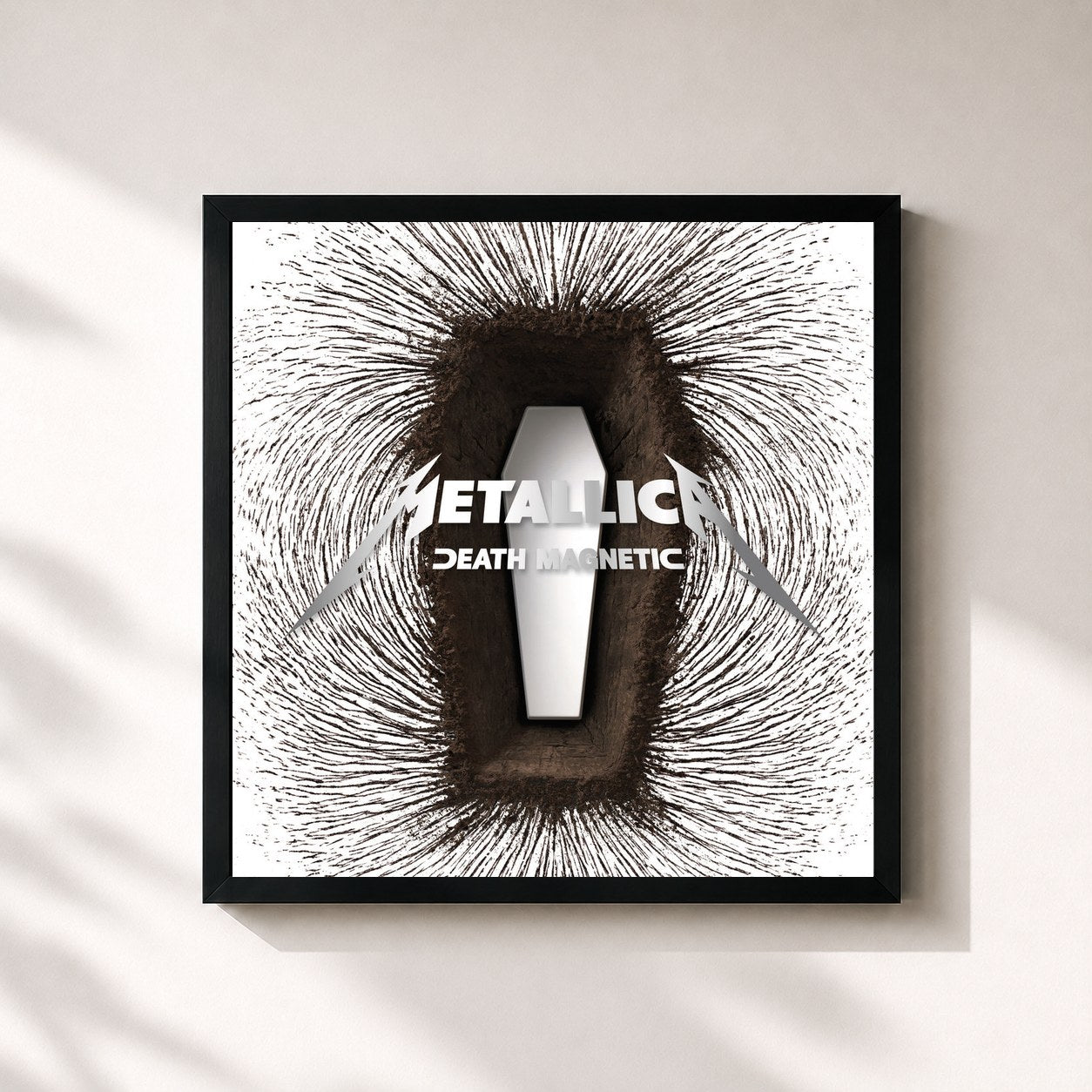 #noir Tableau carré de l'album Death Magnetic de Metallica, cadre noir 32x32 cm