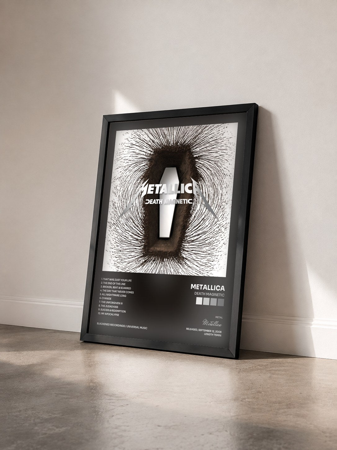#noir Tableau de l'album Death Magnetic de Metallica vu de trois quarts, cadre noir
