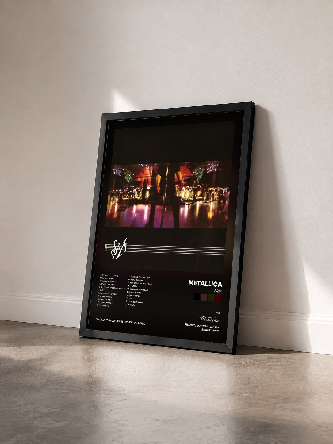 #noir S&M by Metallica as a framed art print seen at an angle, black frame