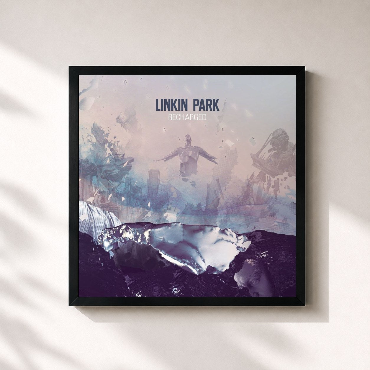 #noir Tableau carré de l'album RECHARGED de Linkin Park, cadre noir 32x32 cm