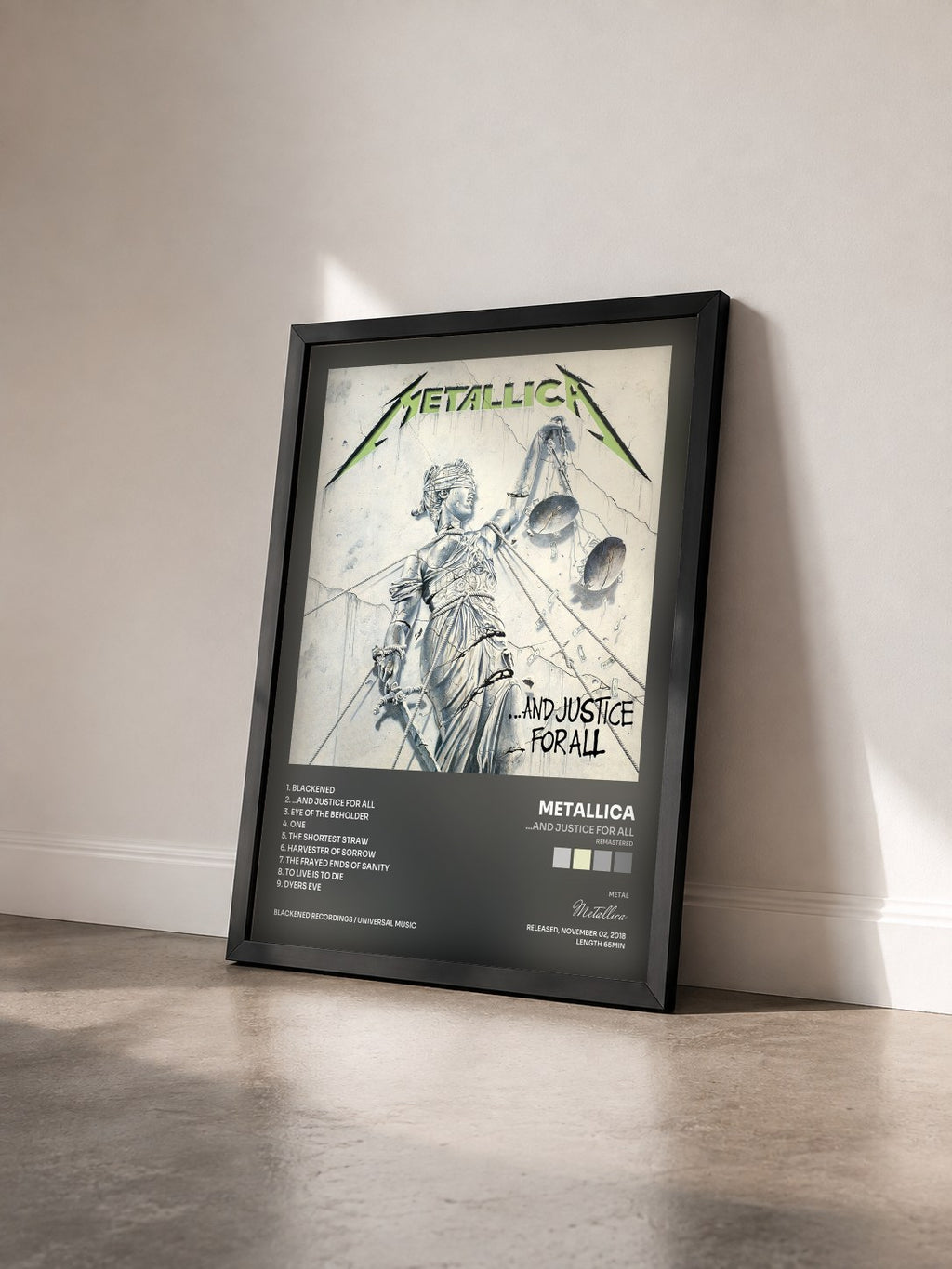 #noir Tableau de l'album …And Justice for All (Remastered) de Metallica vu de trois quarts, cadre noir