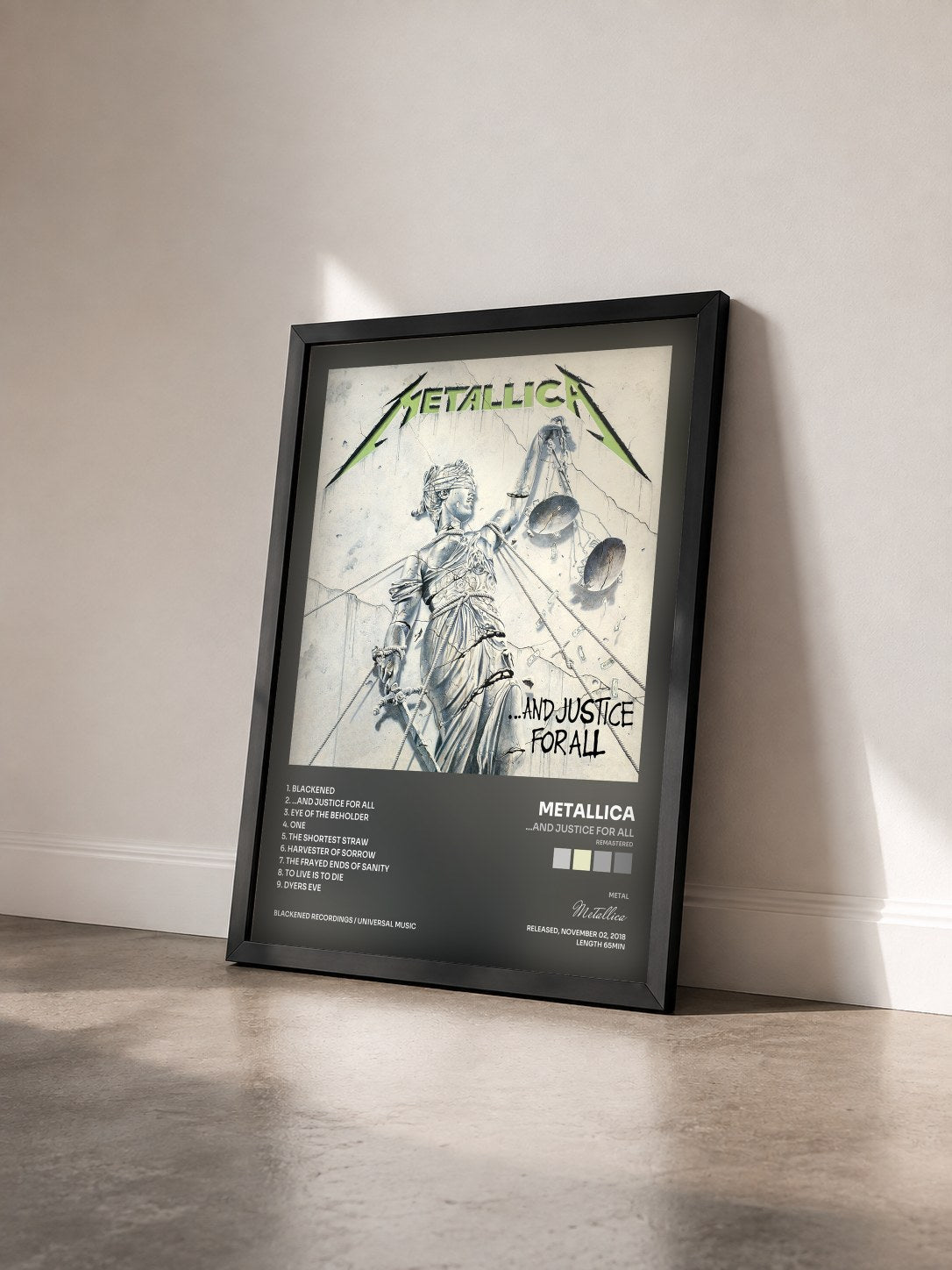 #noir Tableau de l'album …And Justice for All (Remastered) de Metallica vu de trois quarts, cadre noir