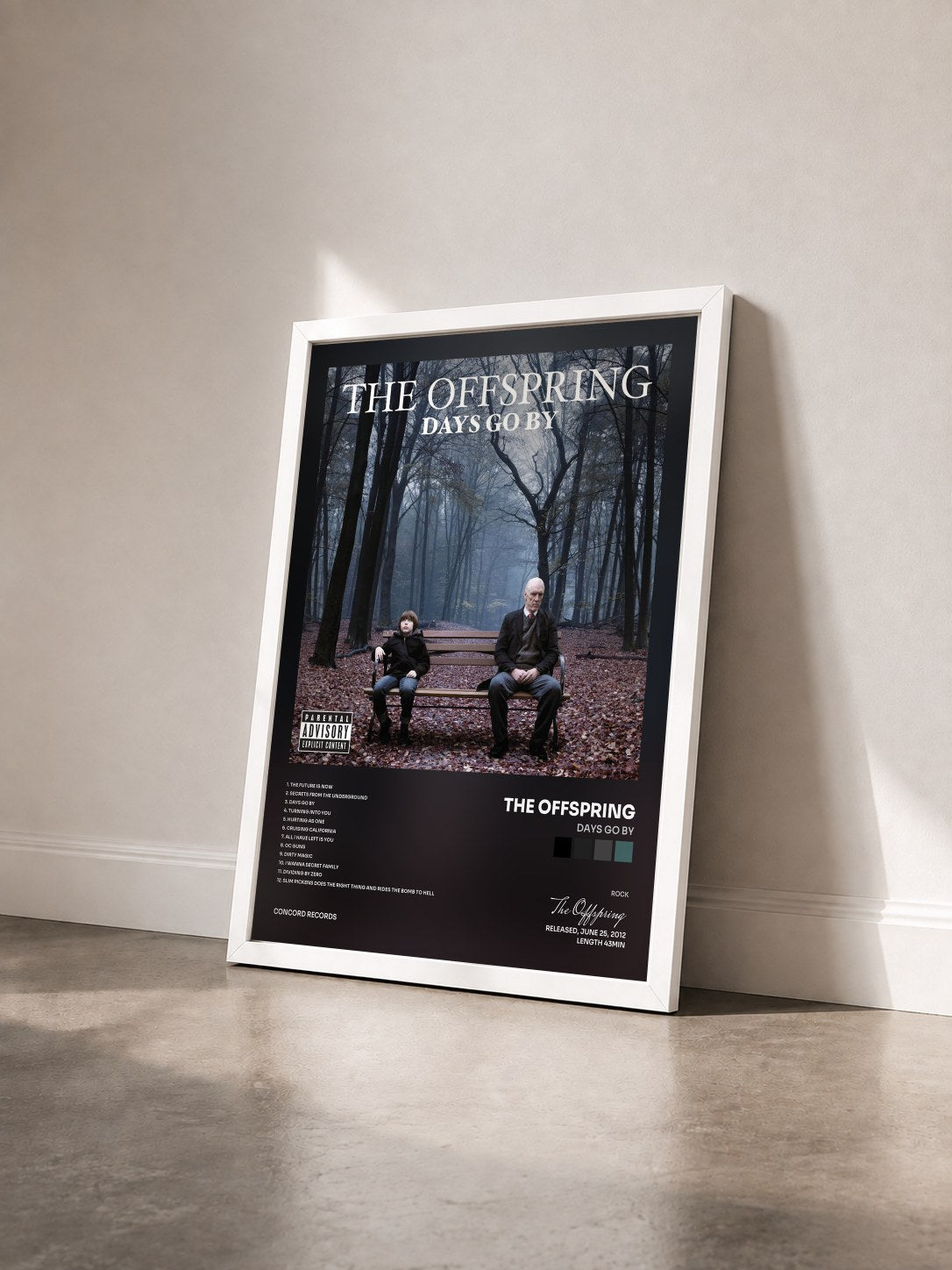 #blanc Tableau de l'album Days Go By de The Offspring vu de trois quarts, cadre blanc