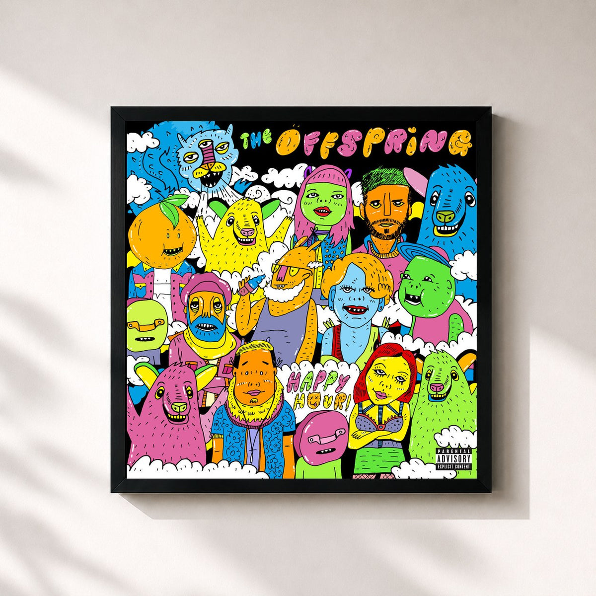 #noir Tableau carré de l'album Happy Hour! de The Offspring, cadre noir 32x32 cm