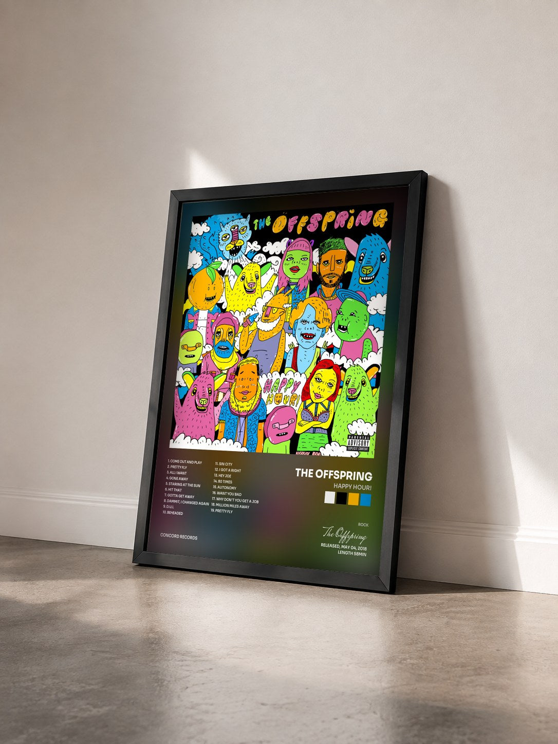 #noir Tableau de l'album Happy Hour! de The Offspring vu de trois quarts, cadre noir