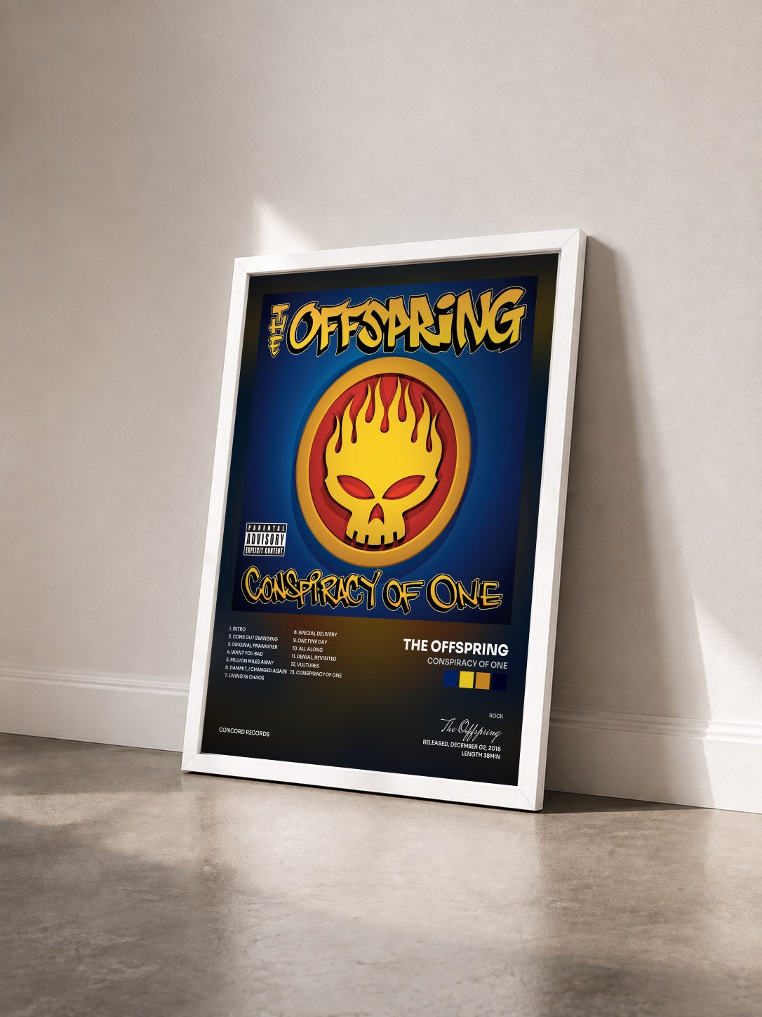 #blanc Tableau de l'album Conspiracy Of One de The Offspring vu de trois quarts, cadre blanc