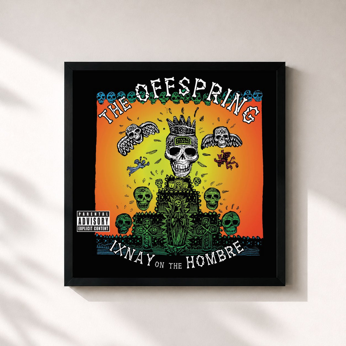 #noir Tableau carré de l'album Ixnay On The Hombre de The Offspring, cadre noir 32x32 cm