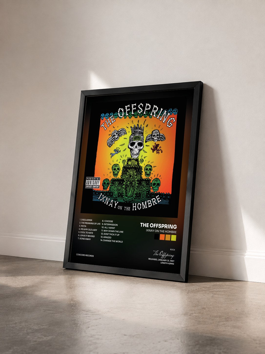 #noir Tableau de l'album Ixnay On The Hombre de The Offspring vu de trois quarts, cadre noir