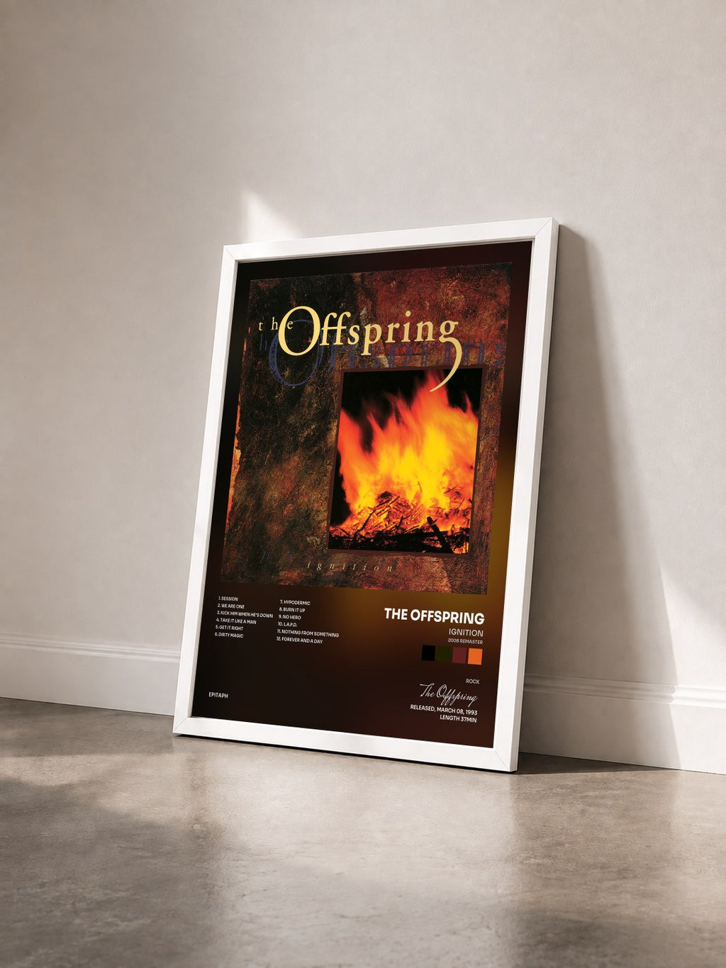 #blanc Tableau de l'album Ignition (2008 Remaster) de The Offspring vu de trois quarts, cadre blanc