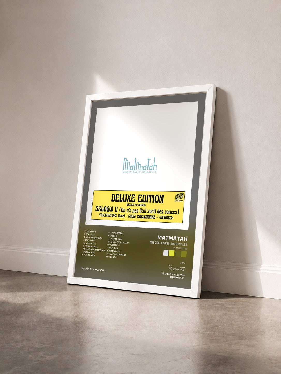 #blanc Tableau de l'album Miscellanées bissextiles (Deluxe edition) de Matmatah vu de trois quarts, cadre blanc