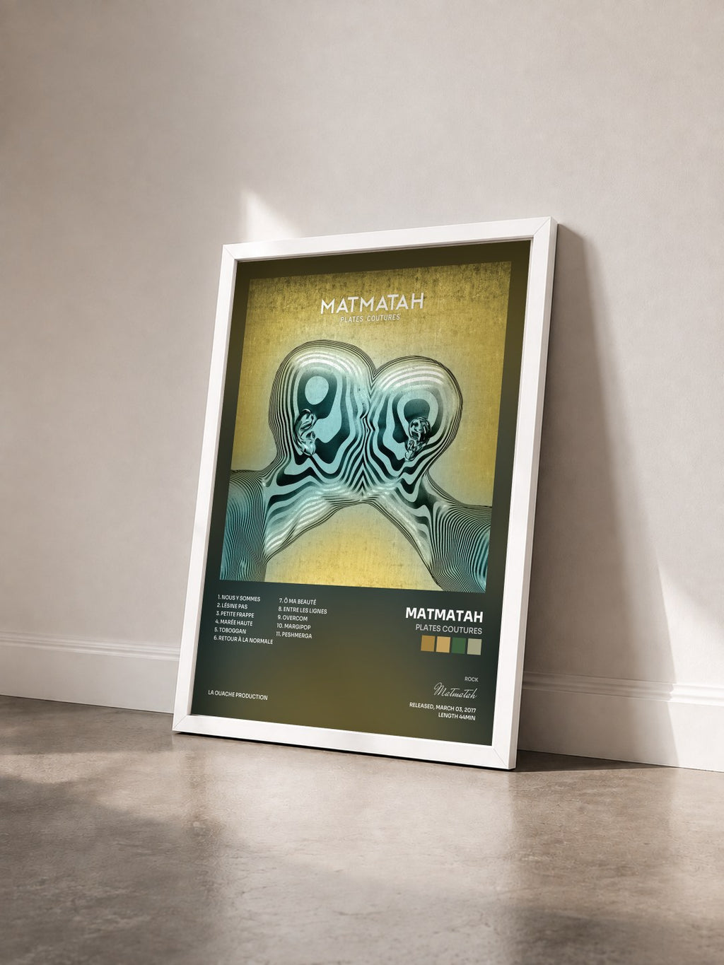 #blanc Plates coutures by Matmatah as a framed art print seen at an angle, white frame